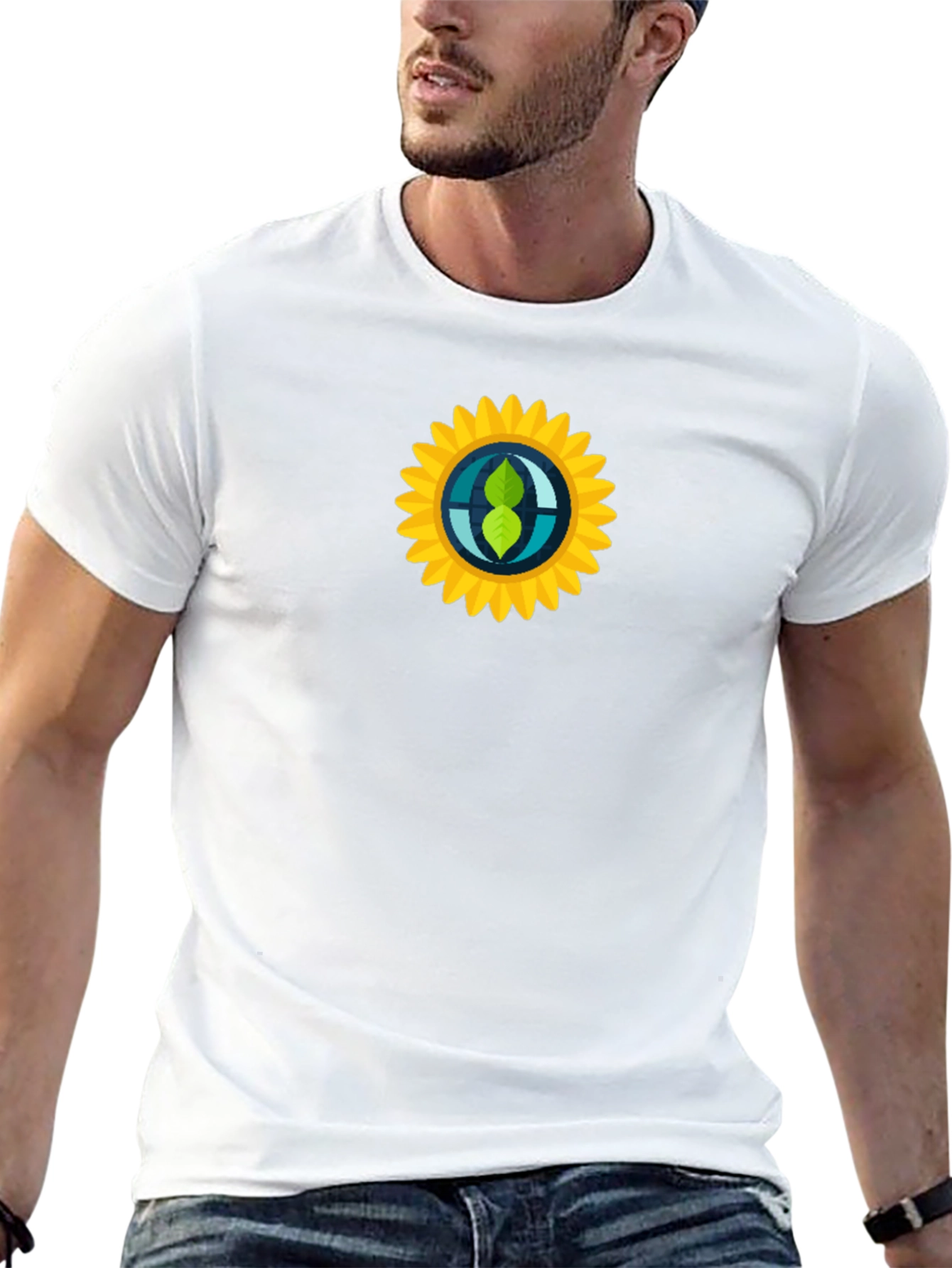 Black T-Shirt with Sunflower Graphic Print