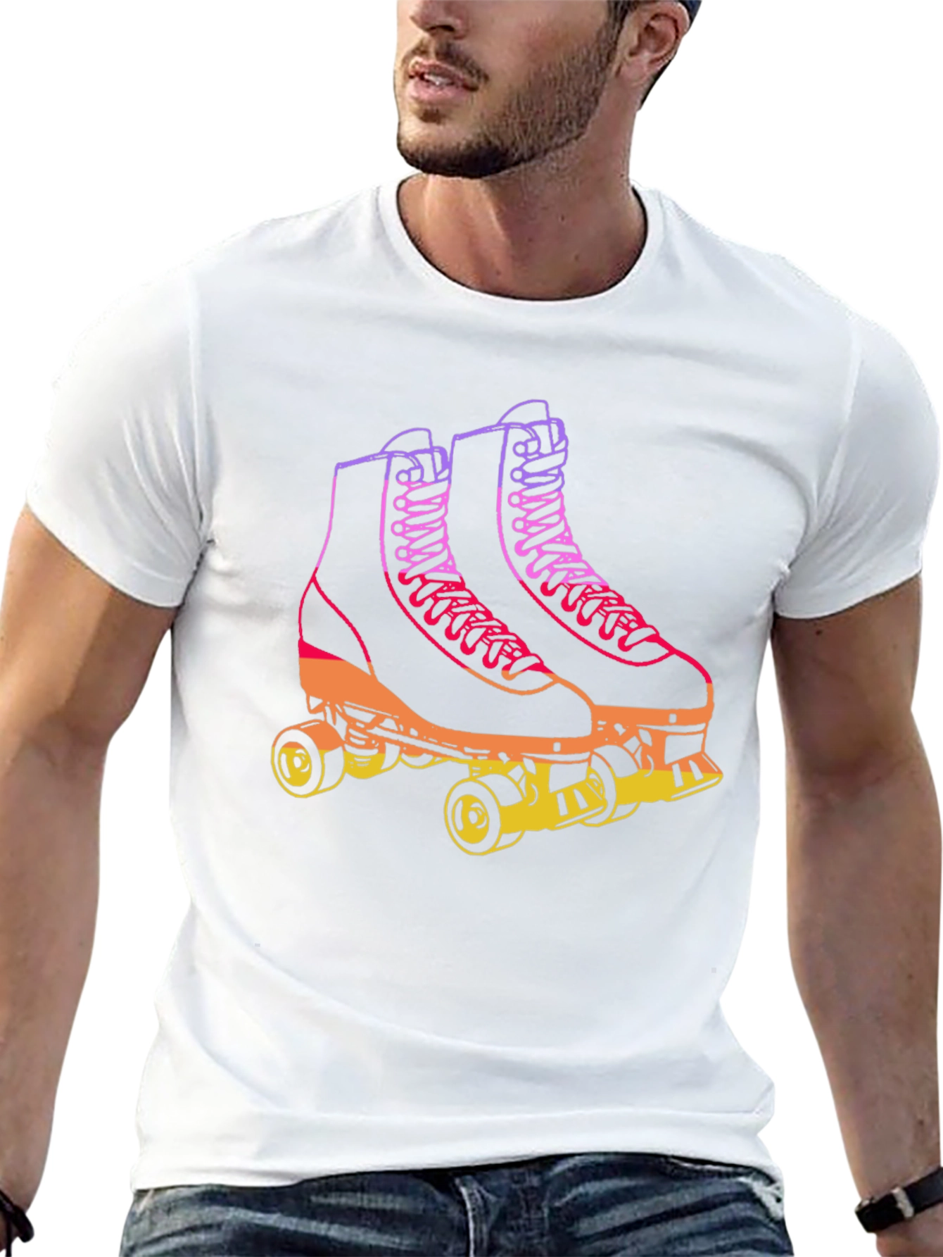 Retro Roller Skate Graphic Tee - Black Cotton Blend