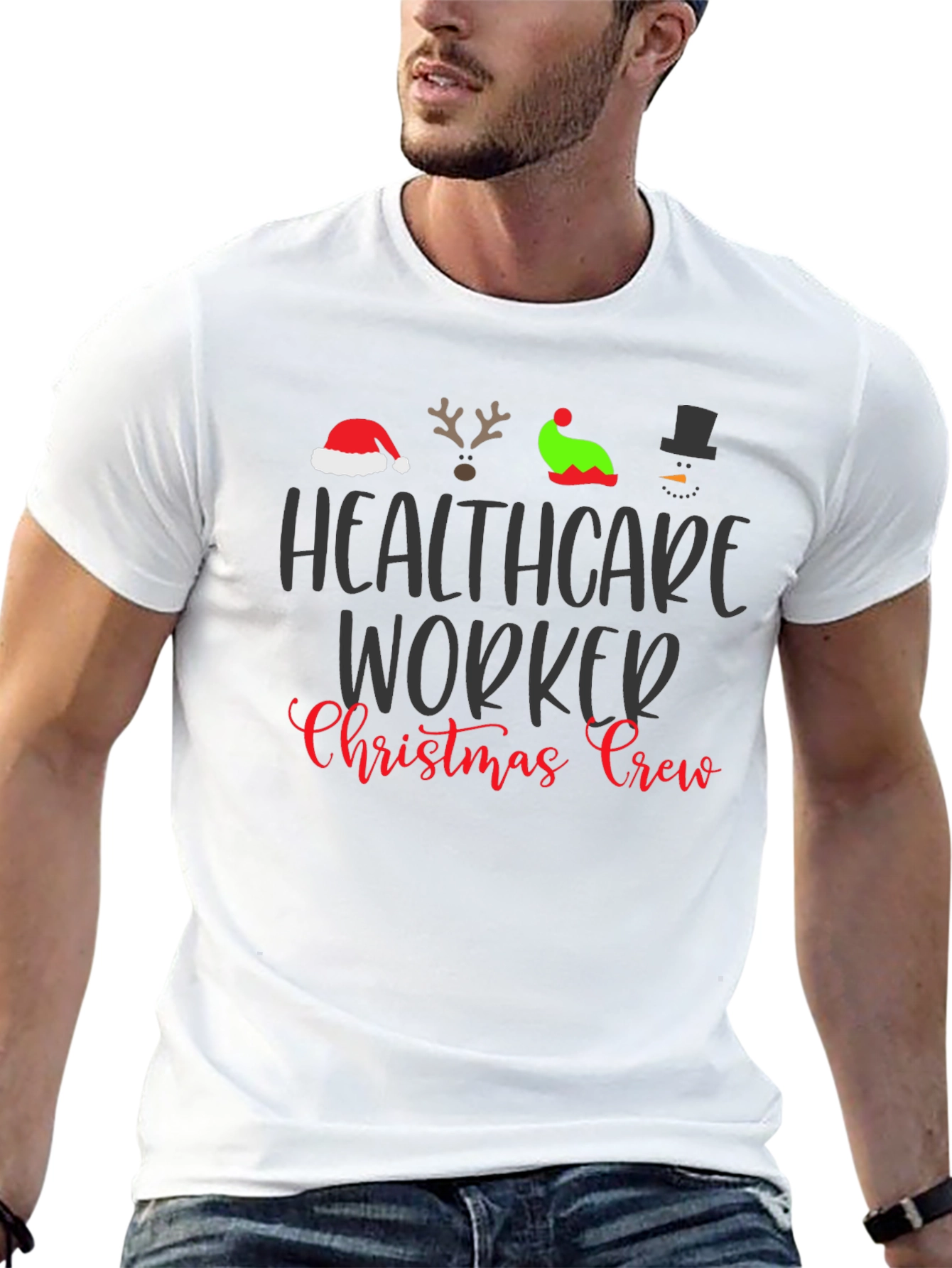 Healthcare Worker Christmas Crew Black T-Shirt
