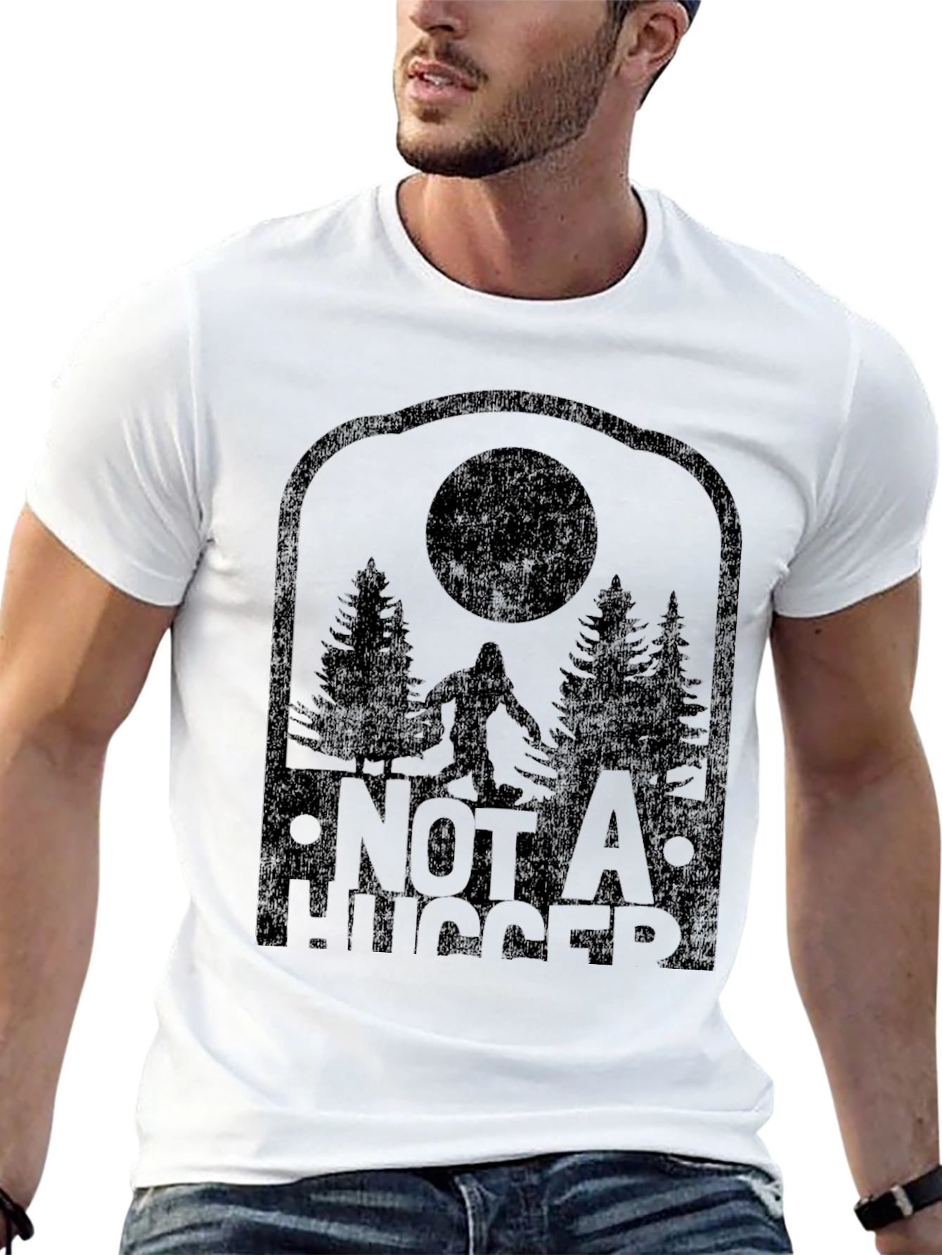 Not a Hugger Sasquatch Black Graphic Tee