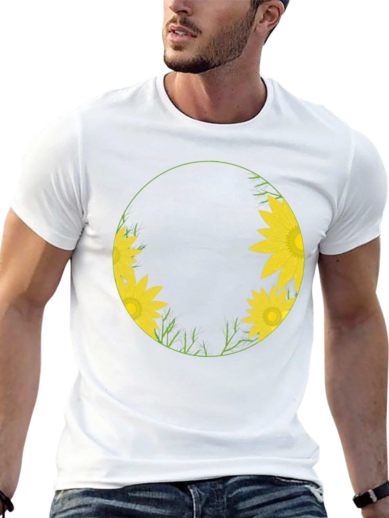 Sunflower Circle Graphic Tee - Stylish Black T-Shirt