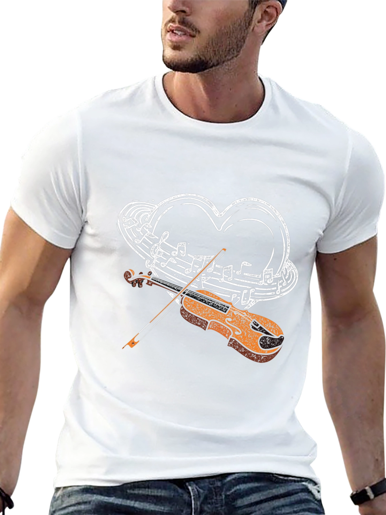 Musical Heart Violin Graphic Tee - Black Casual Style