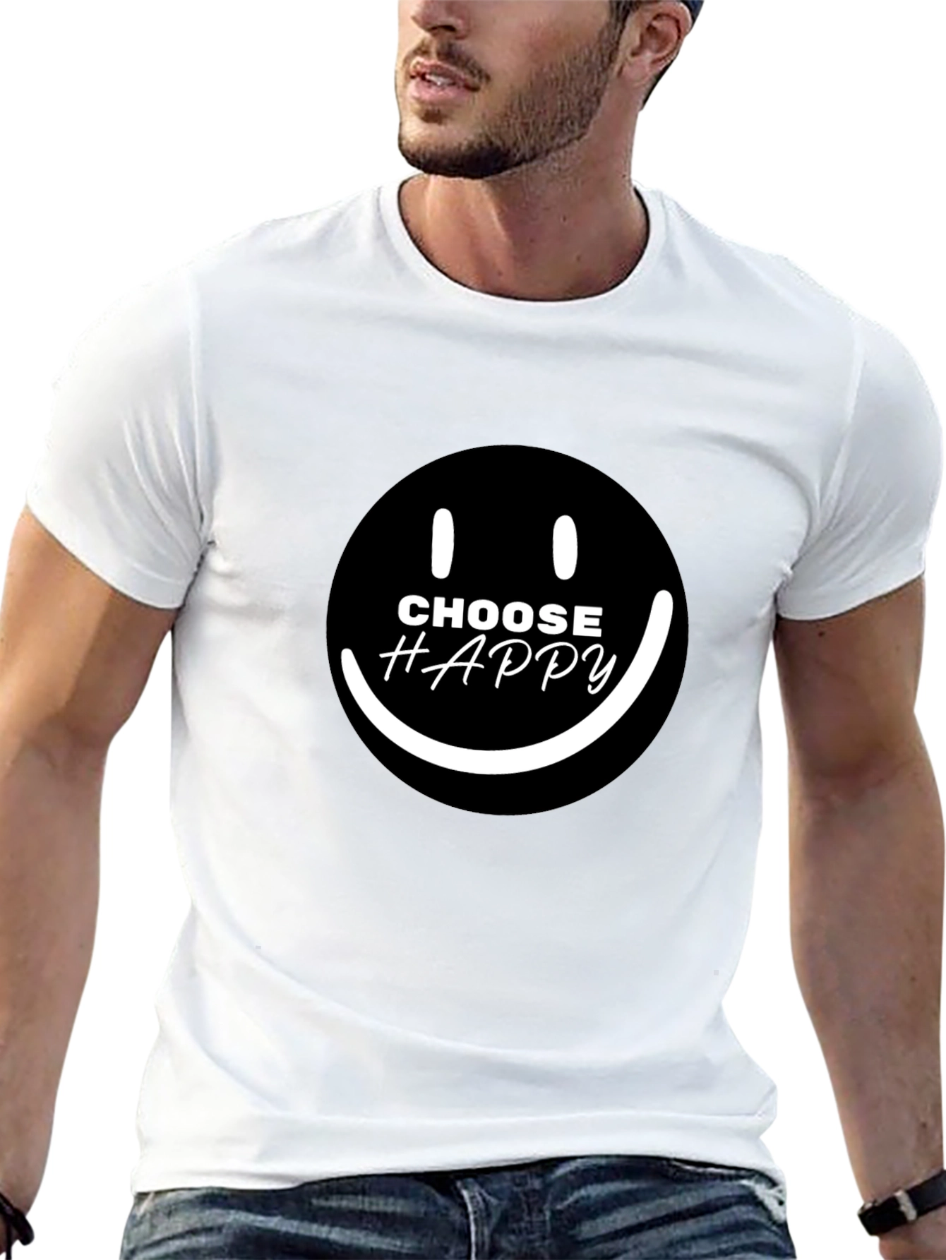 Choose Happy Smiley Face Graphic Black T-Shirt