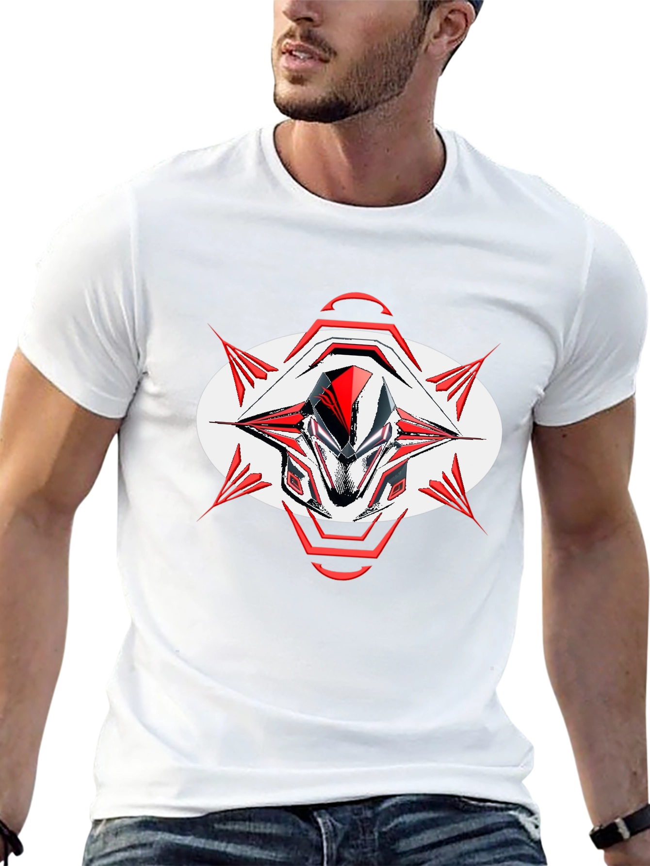 Futuristic Robot Head Graphic Black T-Shirt