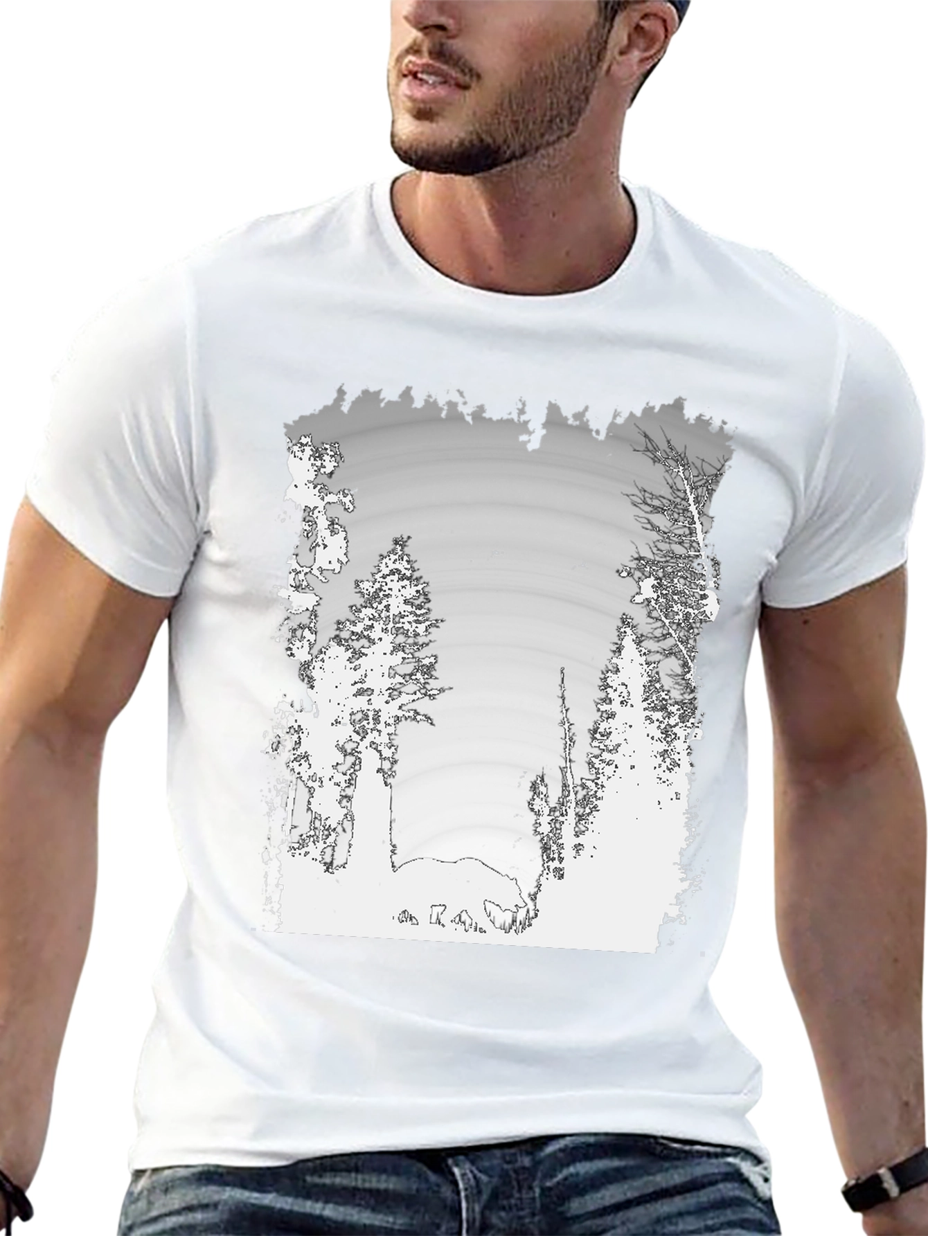 Nature Scene Graphic Print Black Tee