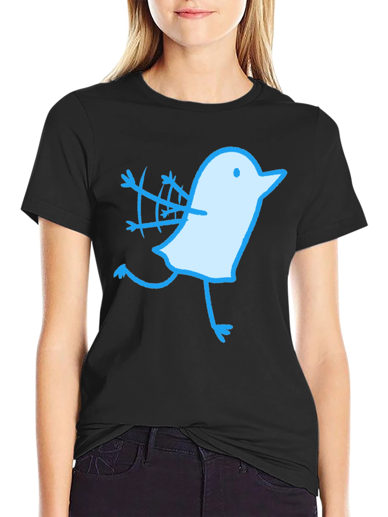 Novelty Bird Graphic Black T-Shirt