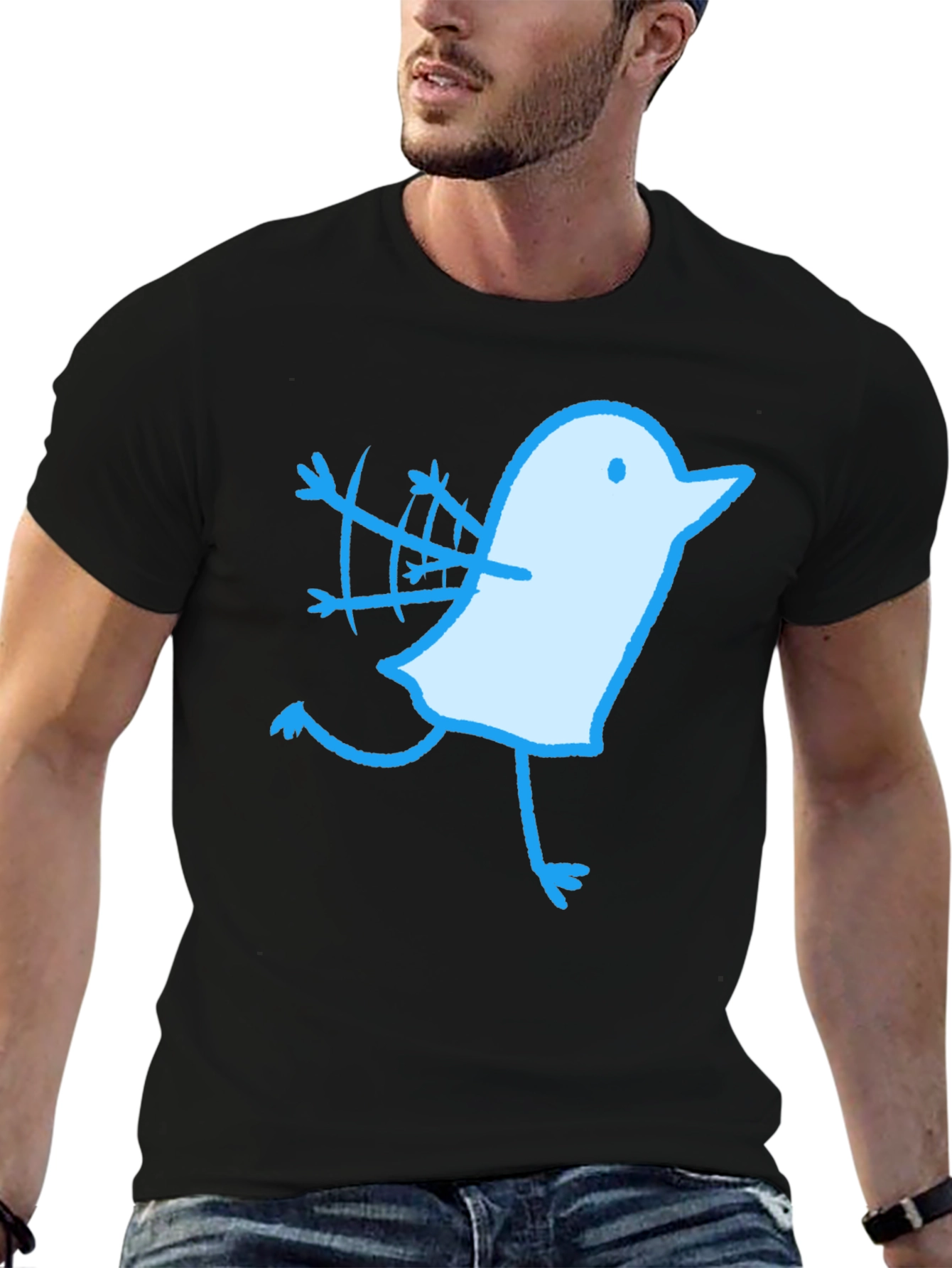 Novelty Bird Graphic Black T-Shirt