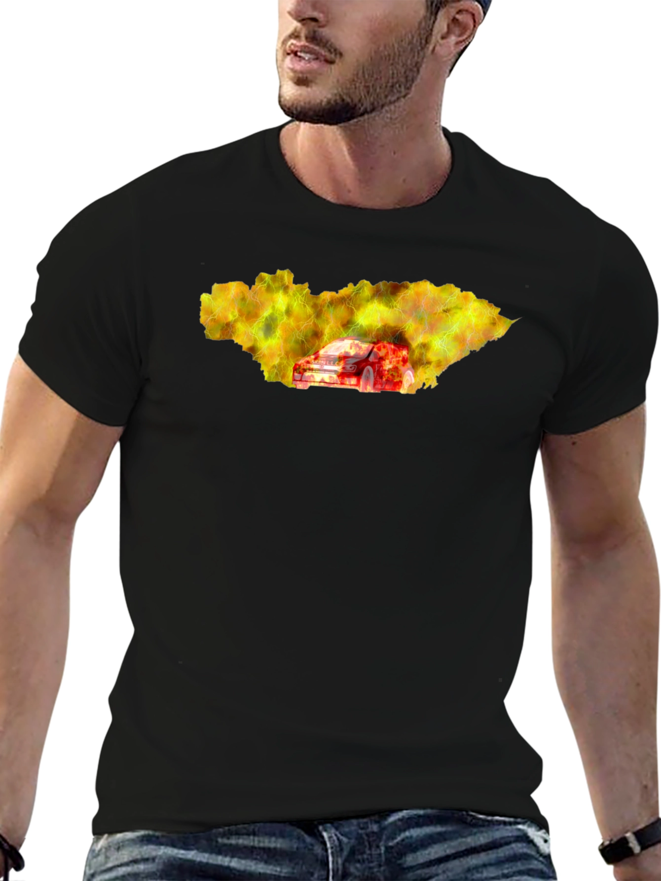 Burning Car Graphic T-Shirt