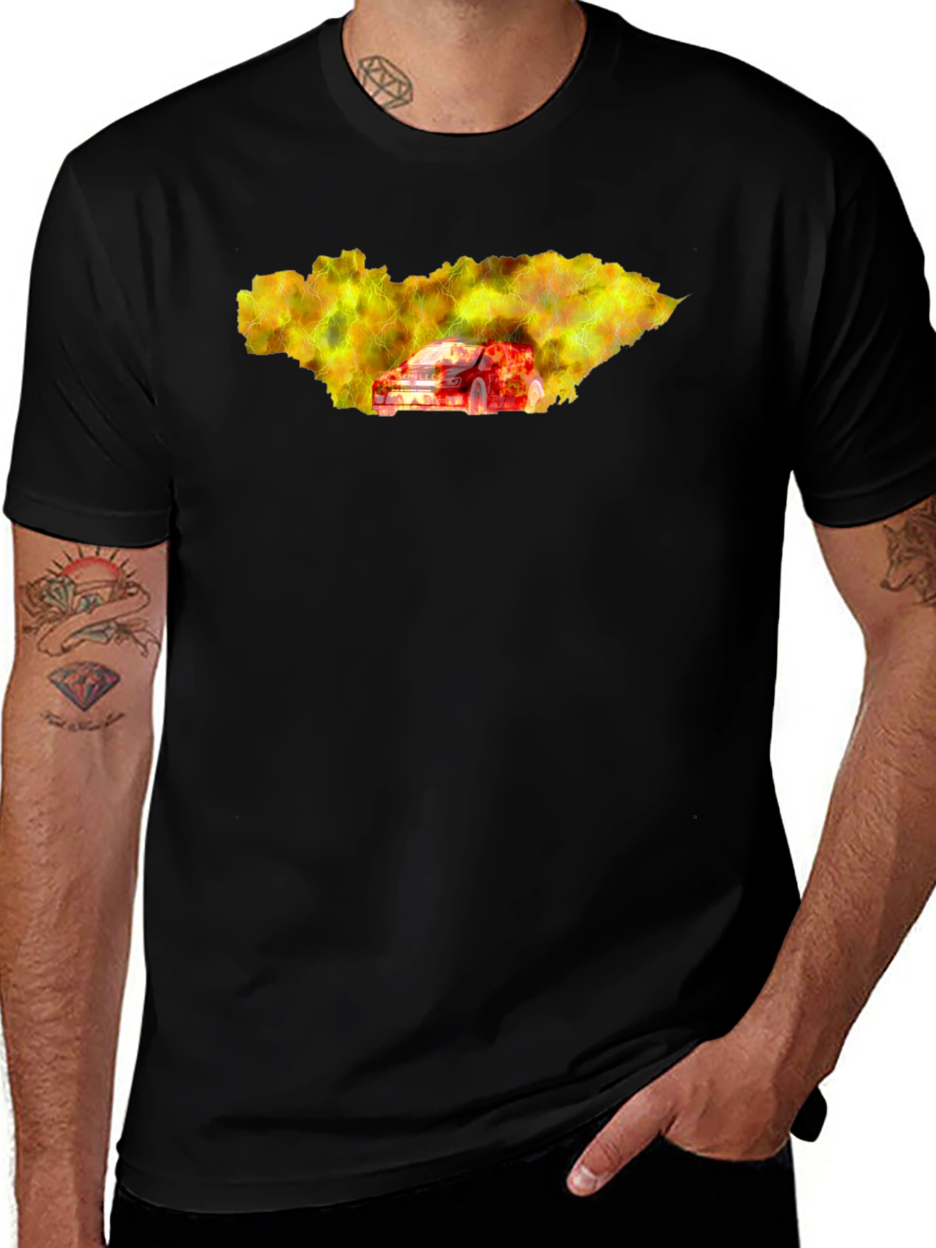 Burning Car Graphic T-Shirt