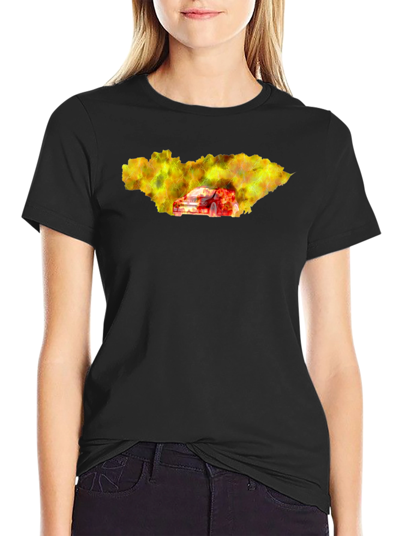 Burning Car Graphic T-Shirt