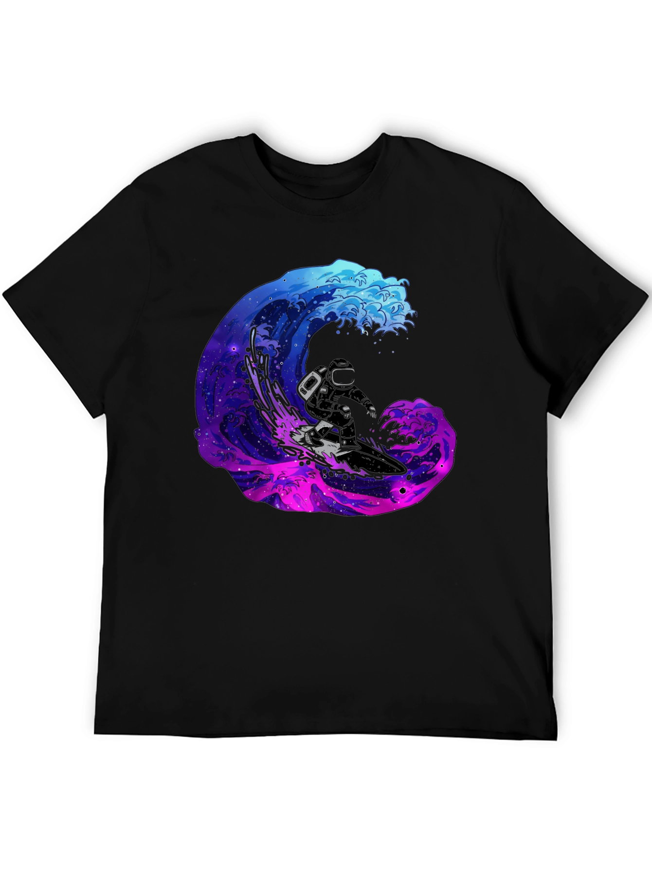 Astronaut Surfing Galaxy Wave Black T-Shirt