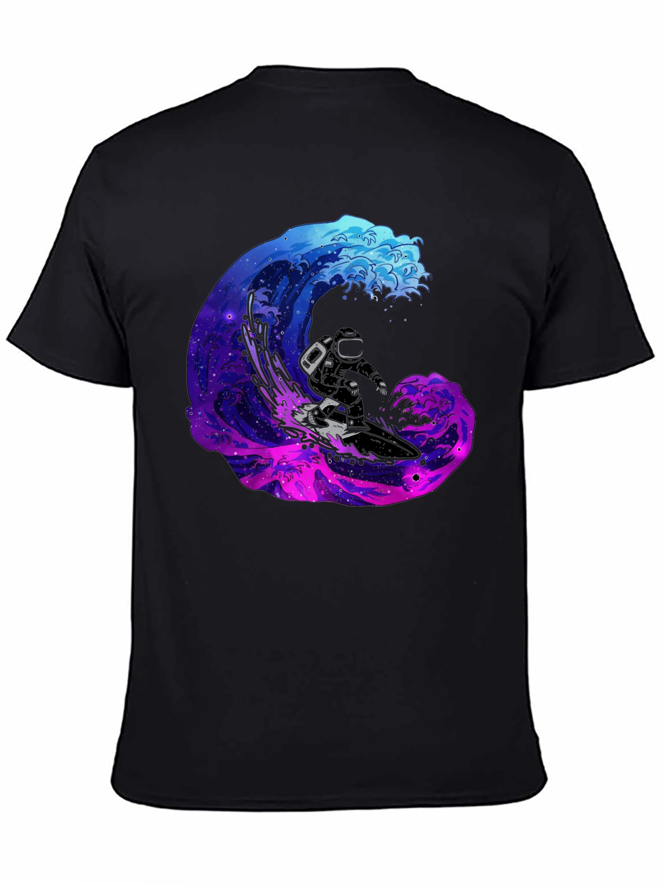 Astronaut Surfing Galaxy Wave Black T-Shirt