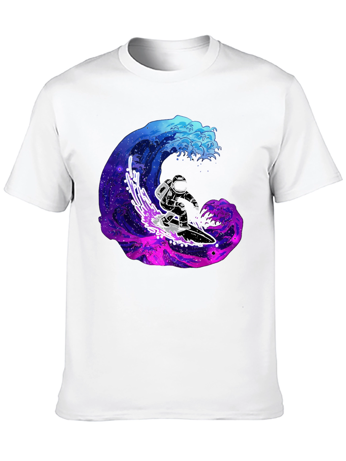 Astronaut Surfing Galaxy Wave Black T-Shirt