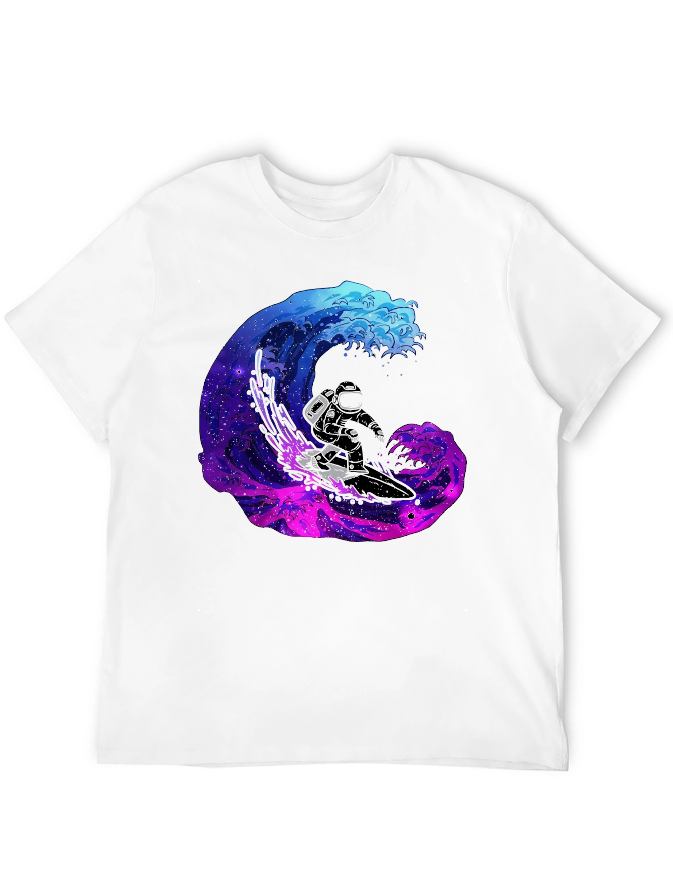 Astronaut Surfing Galaxy Wave Black T-Shirt
