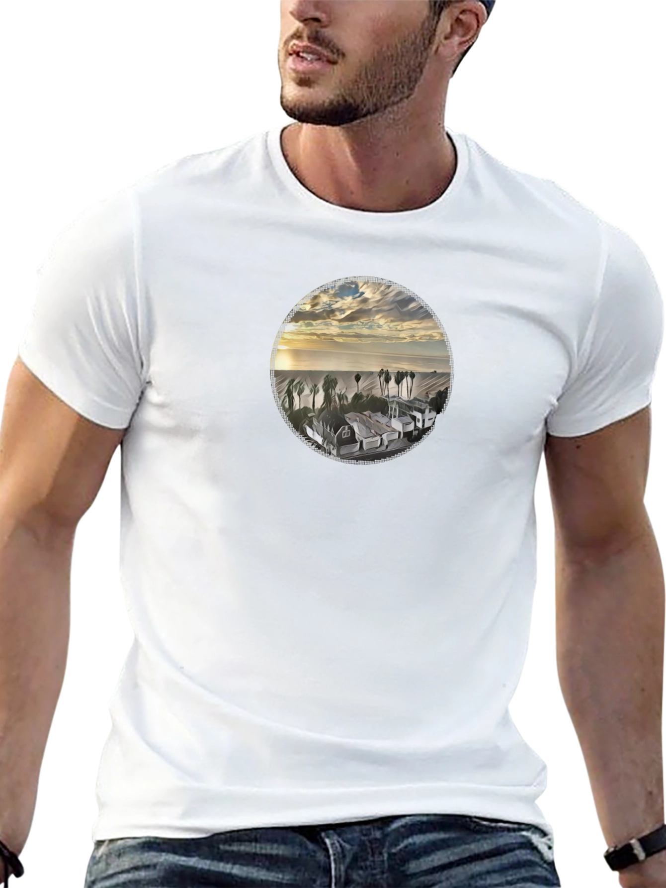 Coastal View Graphic Tee - Soft Black Cotton Shirt