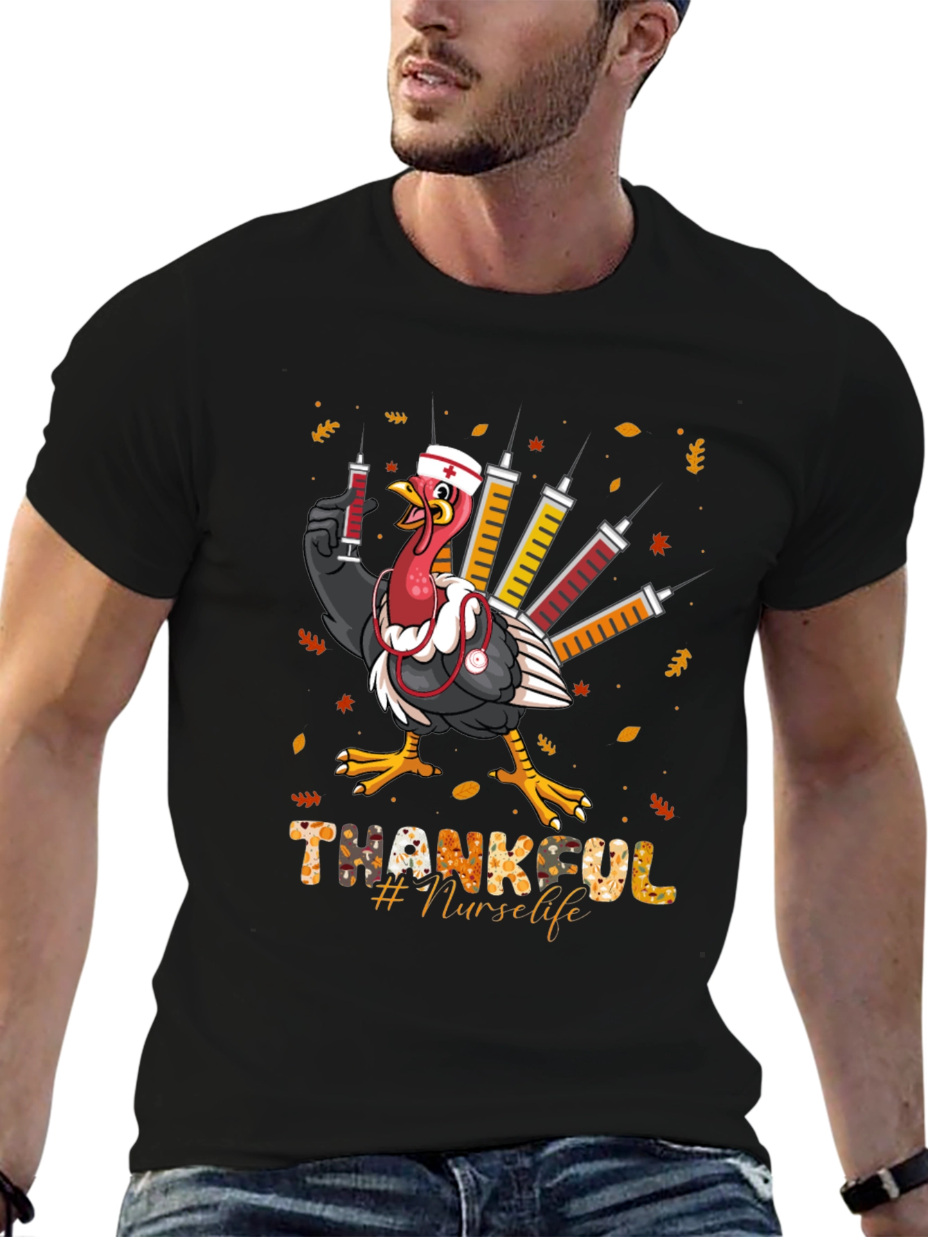 Thankful Nurse Life Thanksgiving Turkey T-Shirt