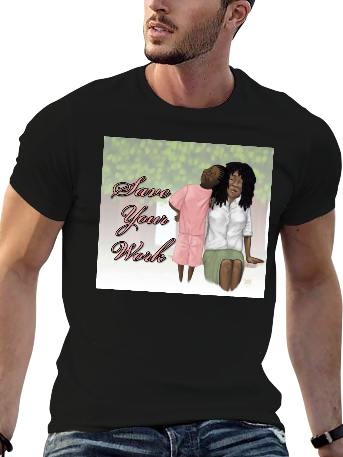 Save Your Work T-Shirt Black Cotton
