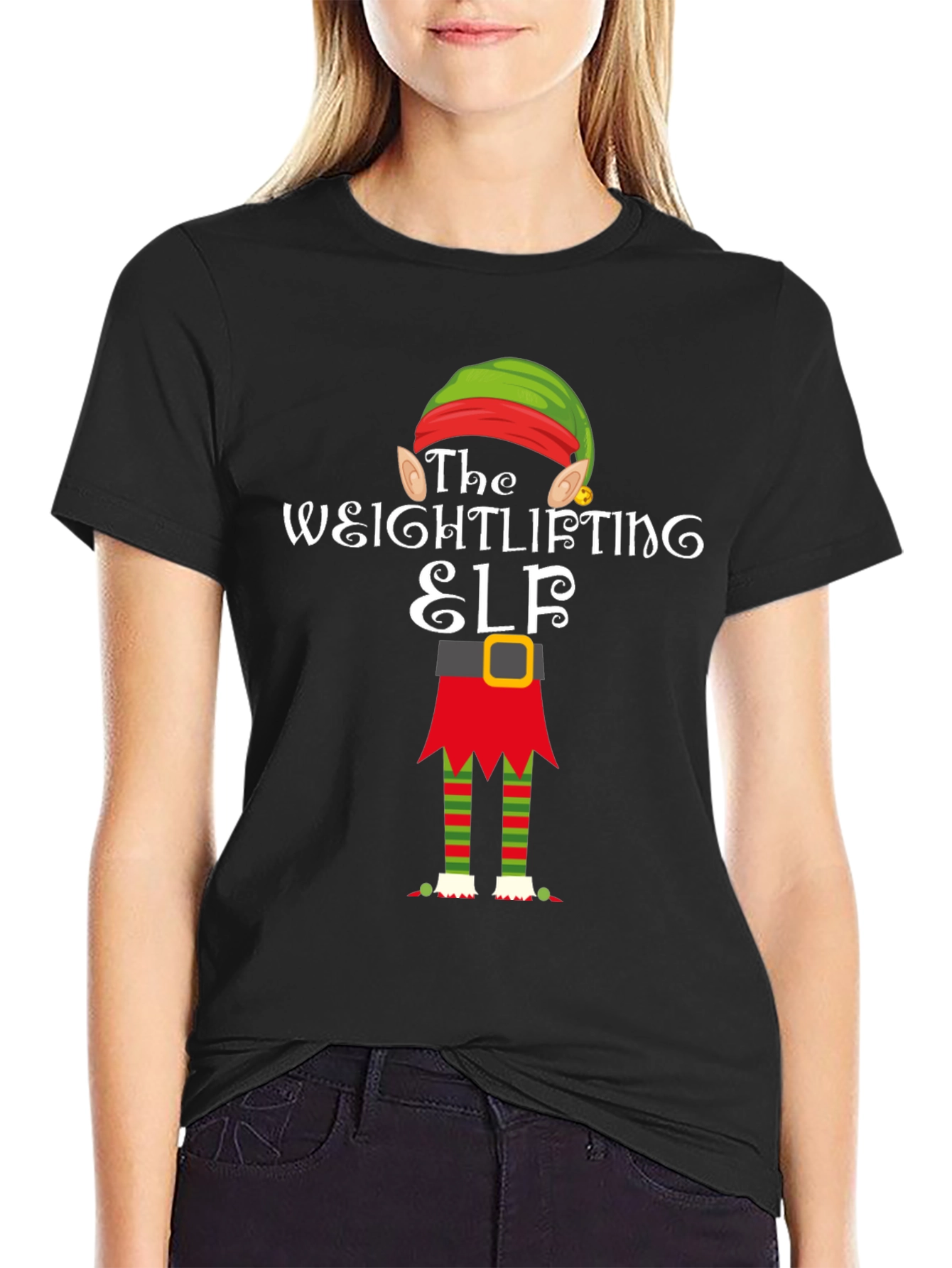 Weightlifting Elf Christmas T-Shirt