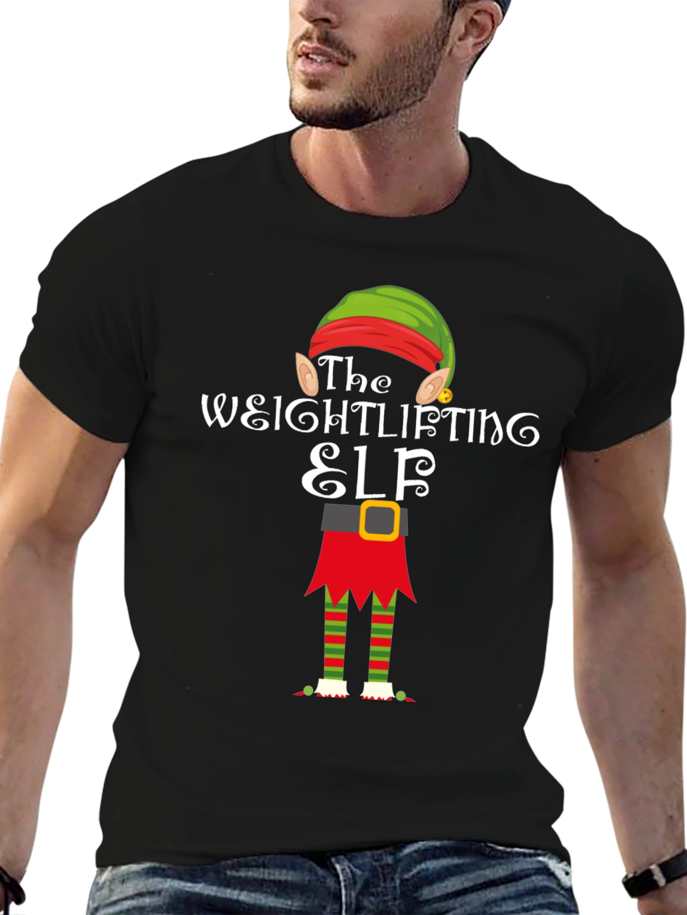 Weightlifting Elf Christmas T-Shirt