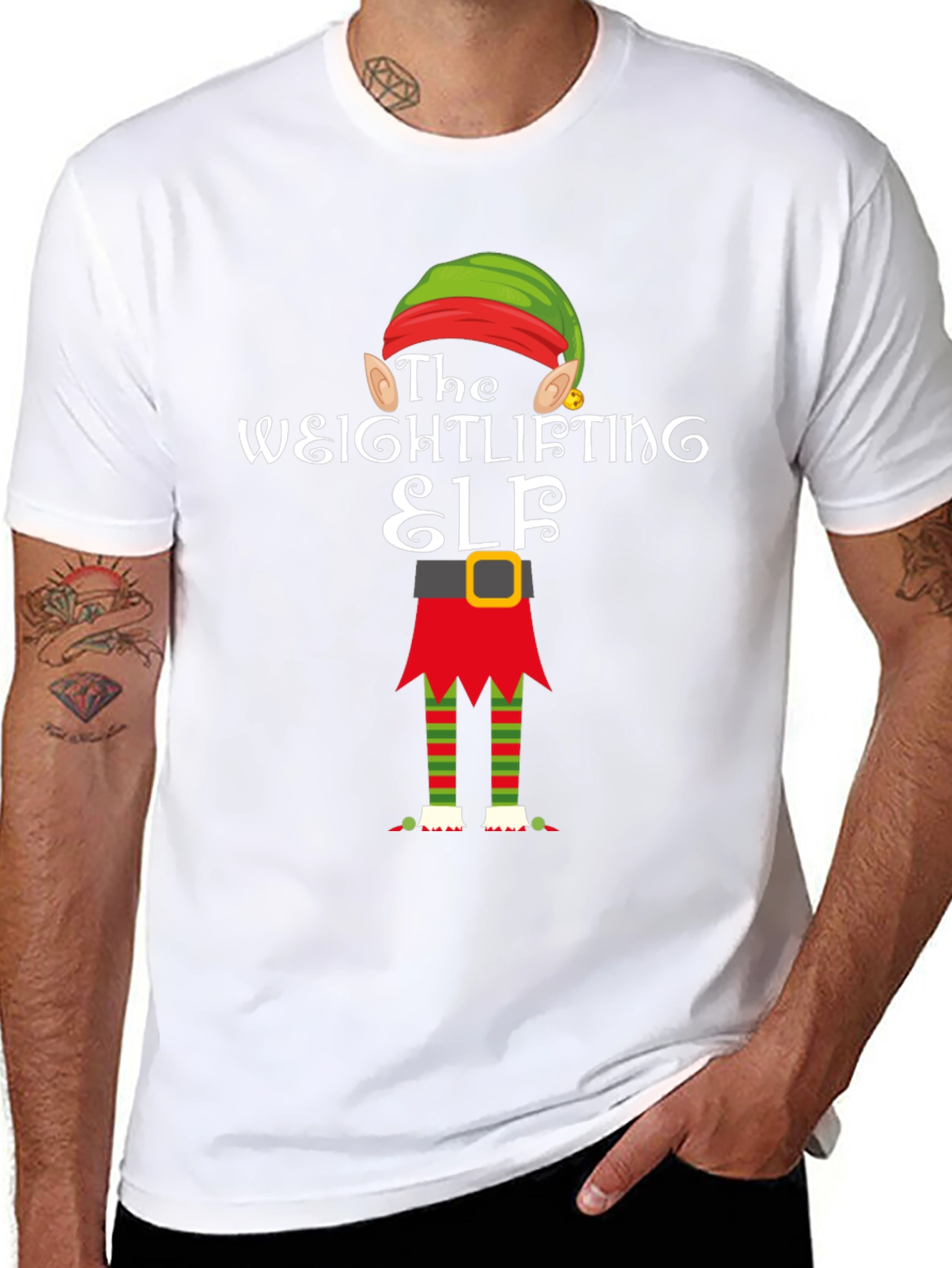 Weightlifting Elf Christmas T-Shirt