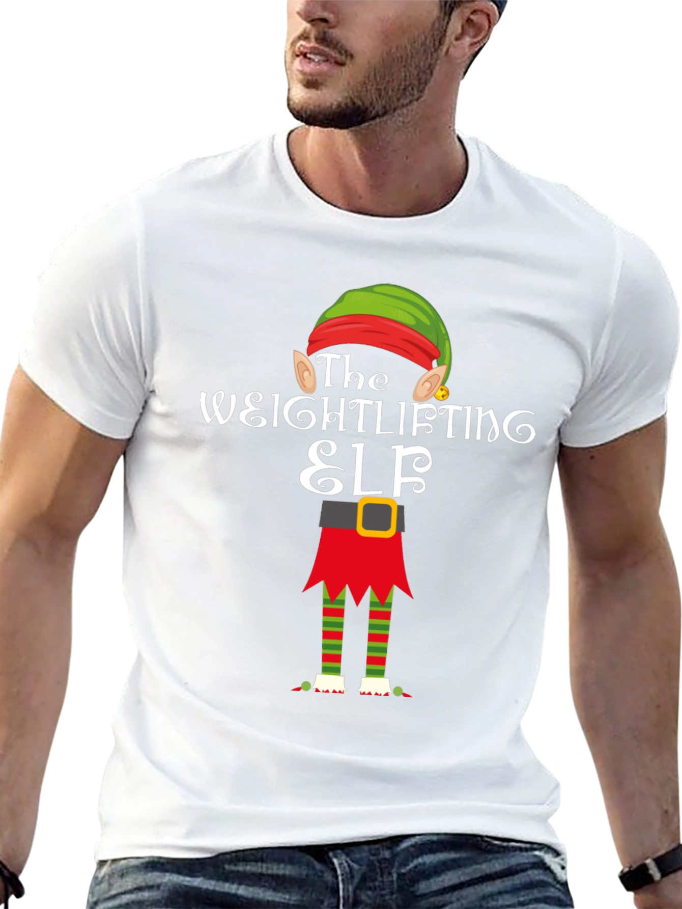 Weightlifting Elf Christmas T-Shirt