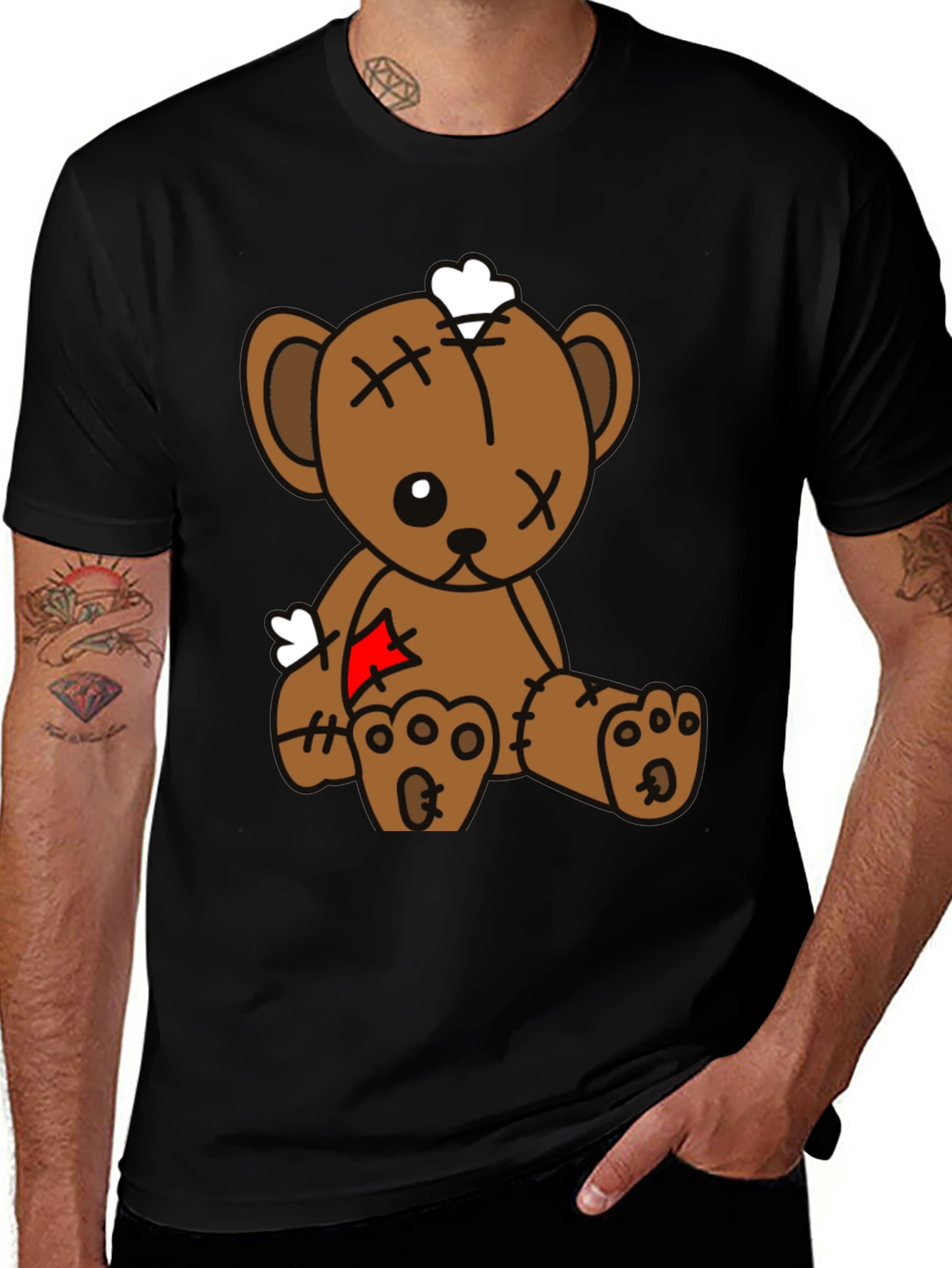 Teddy Bear Graphic Tee - Black Cotton Blend