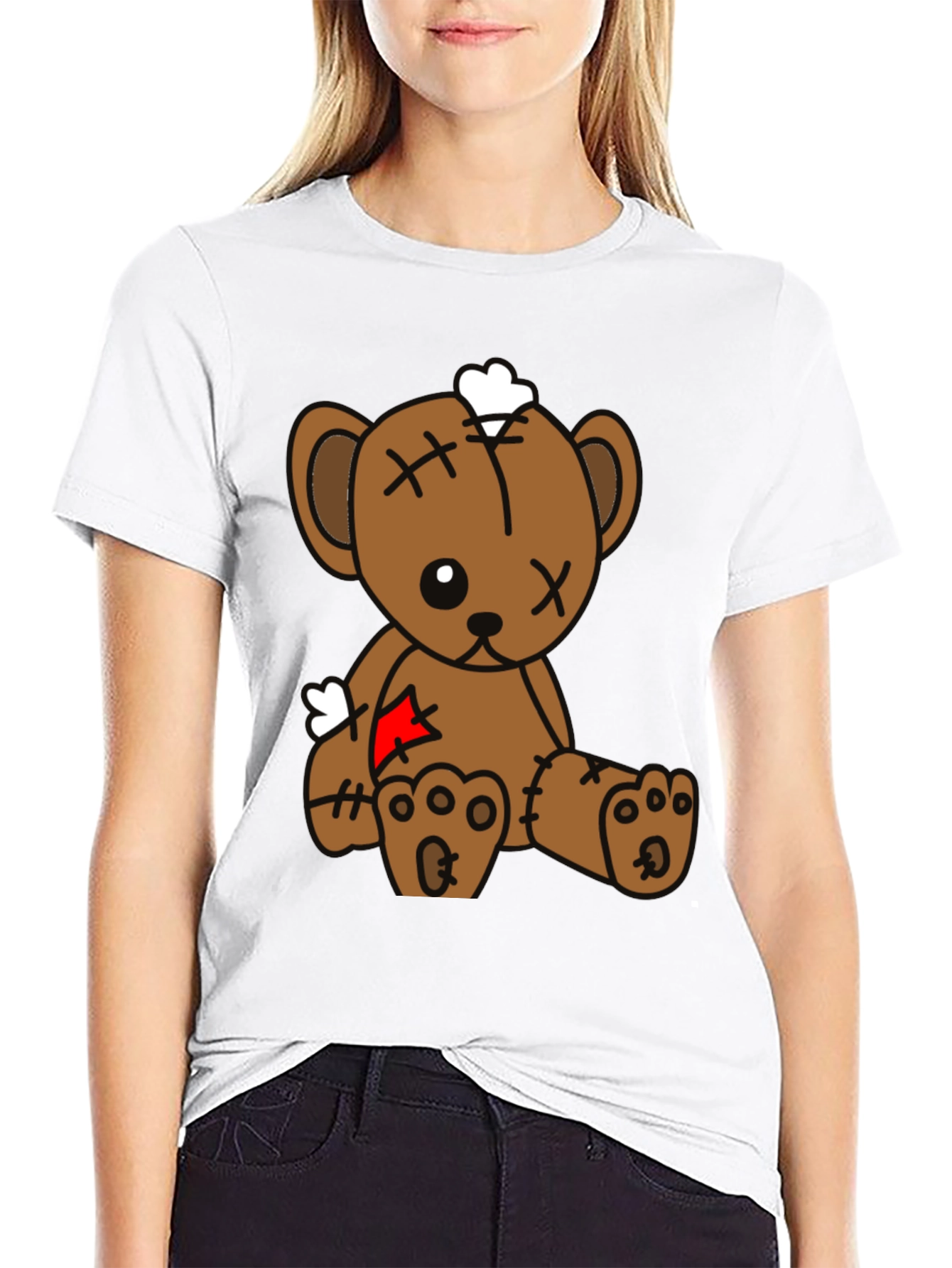 Teddy Bear Graphic Tee - Black Cotton Blend