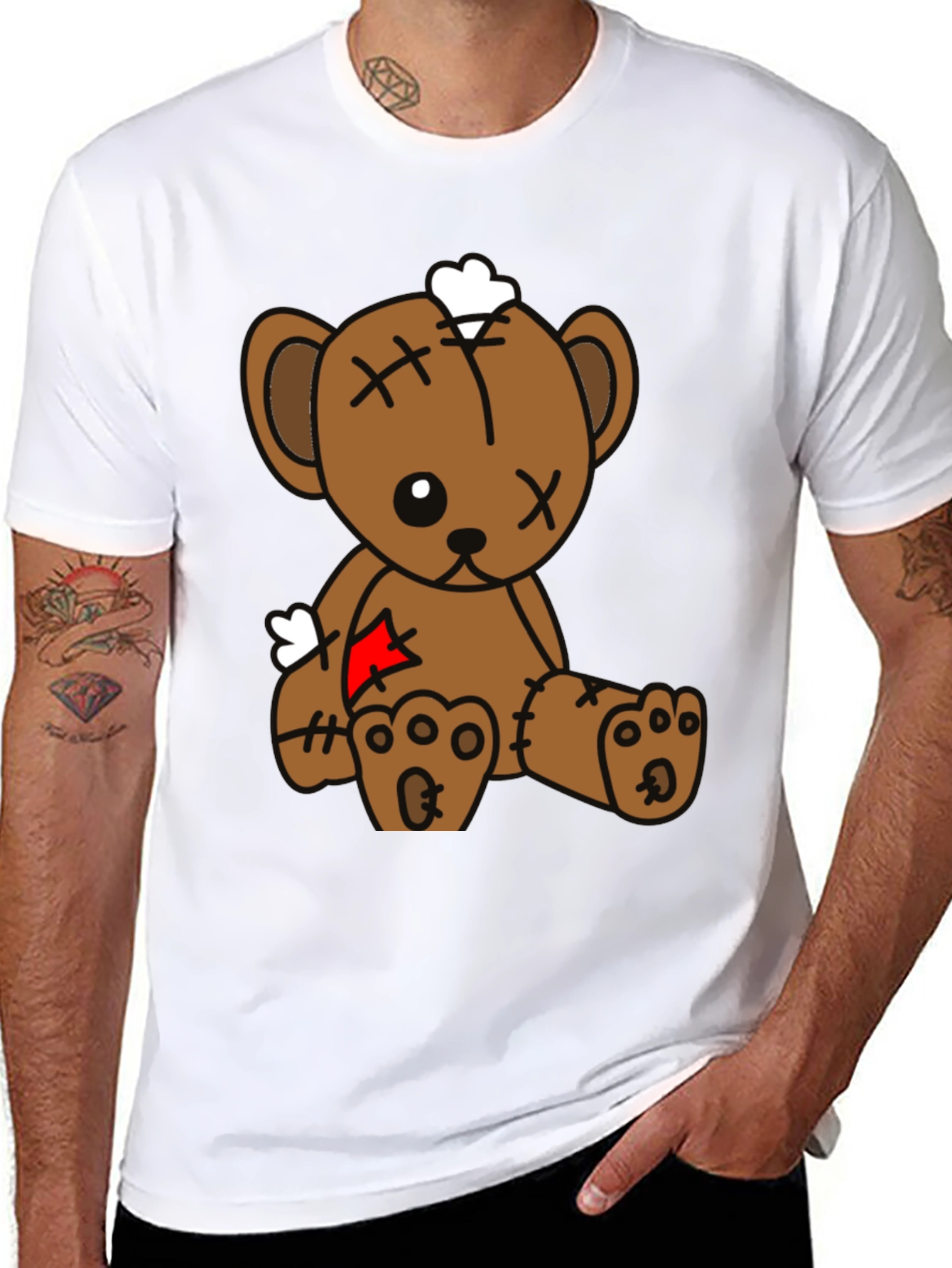 Teddy Bear Graphic Tee - Black Cotton Blend