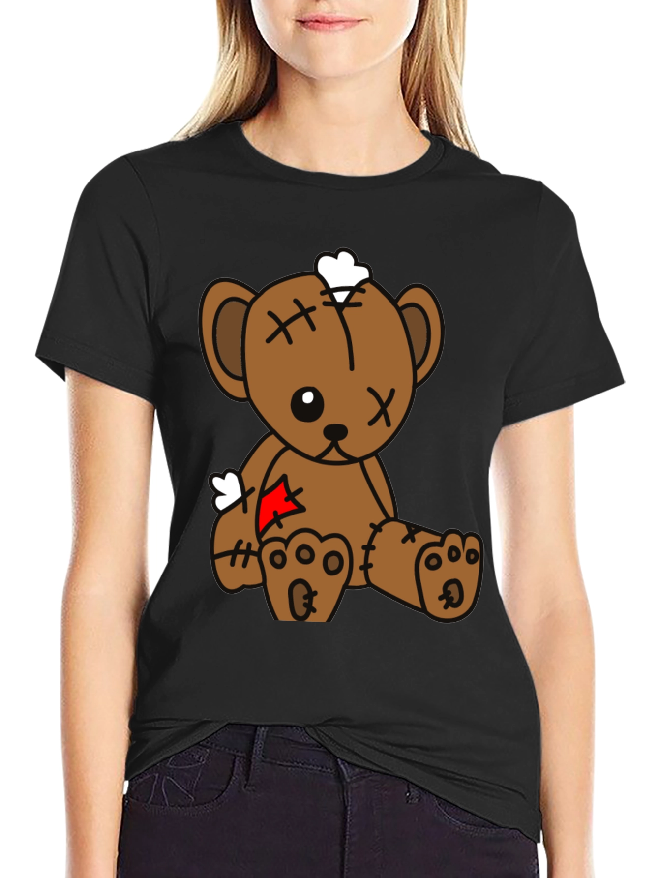 Teddy Bear Graphic Tee - Black Cotton Blend