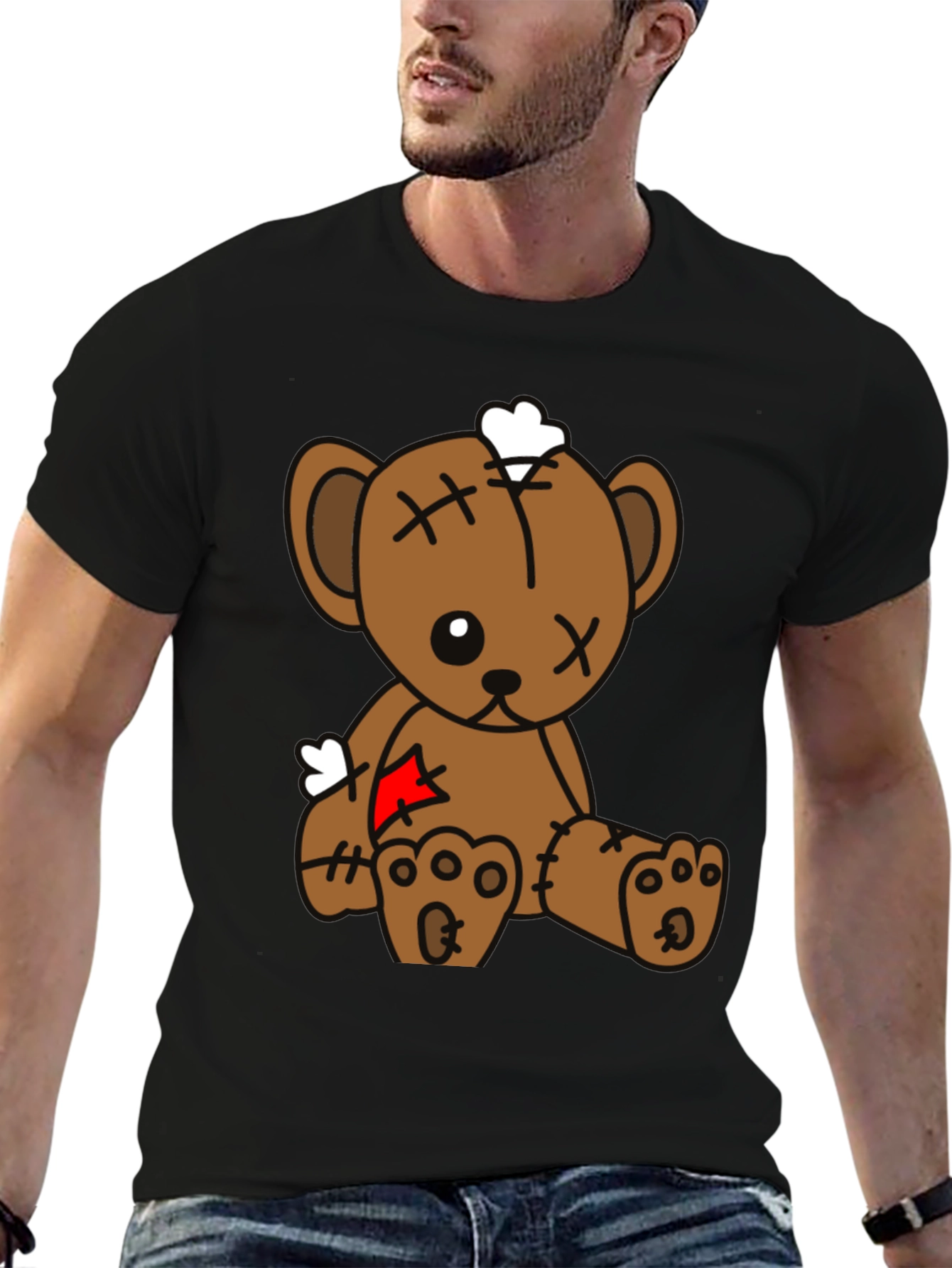 Teddy Bear Graphic Tee - Black Cotton Blend