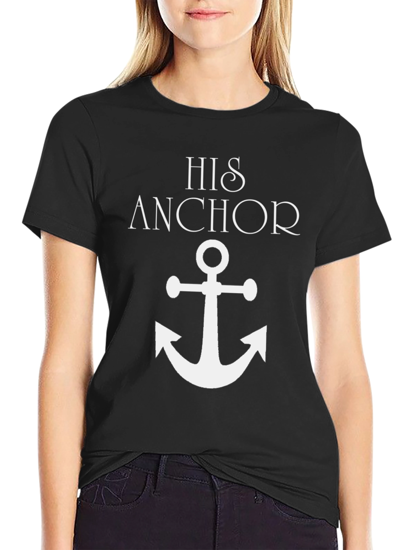 His Anchor Graphic Tee - Black Cotton Blend