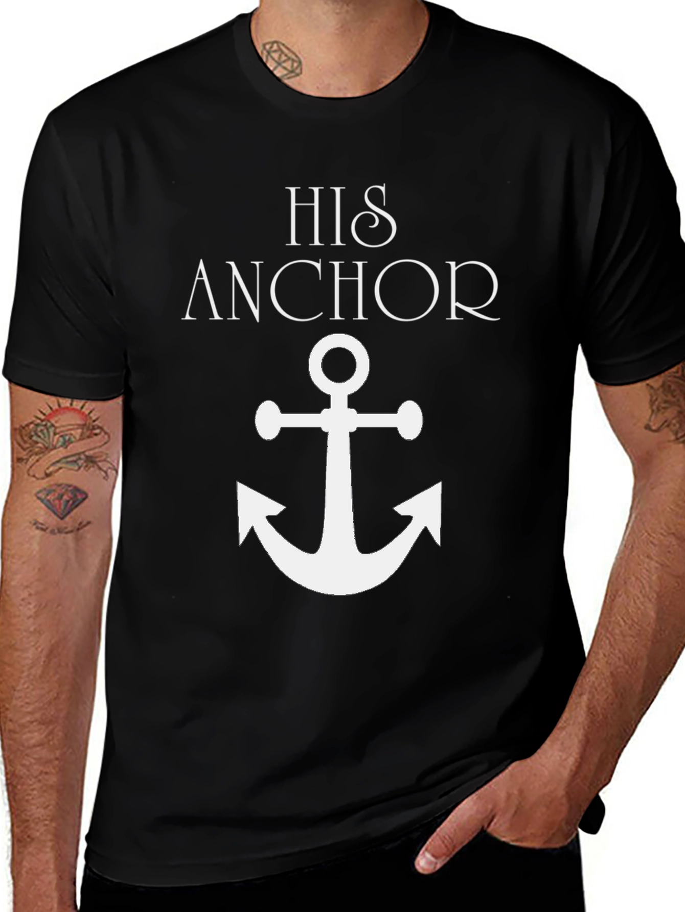 His Anchor Graphic Tee - Black Cotton Blend