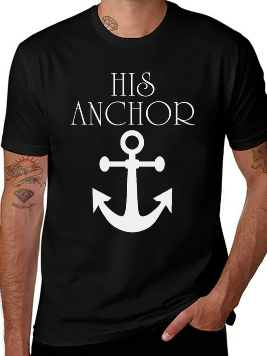 His Anchor Graphic Tee - Black Cotton Blend