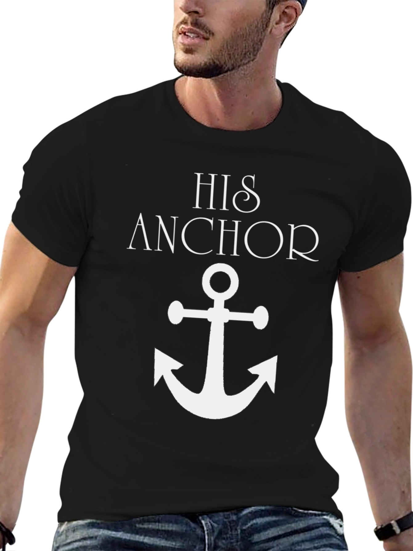 His Anchor Graphic Tee - Black Cotton Blend