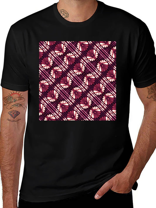 Floral & Stripe Print Tee - Burgundy & Cream Pattern