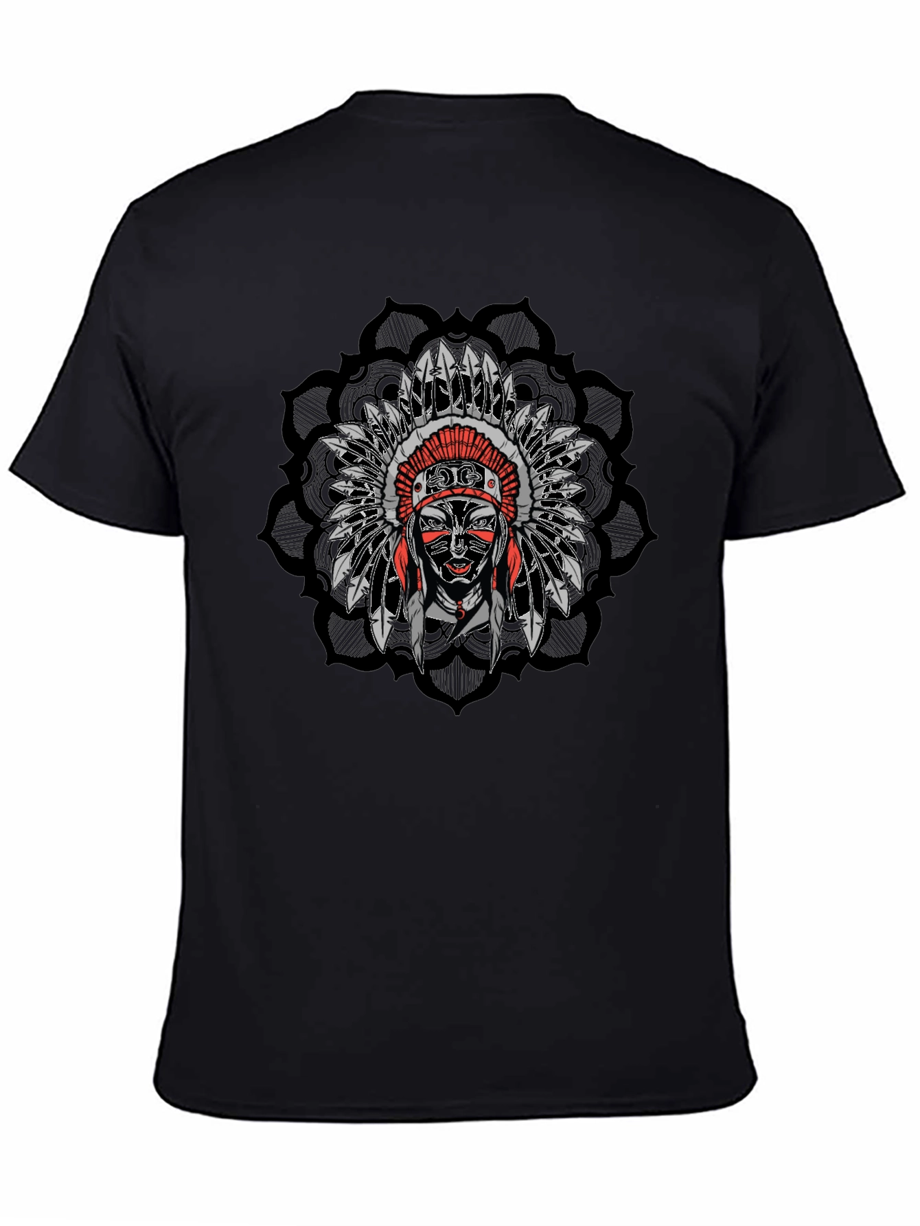 Native American Chief Headdress Mandala Mens Black T-Shirt