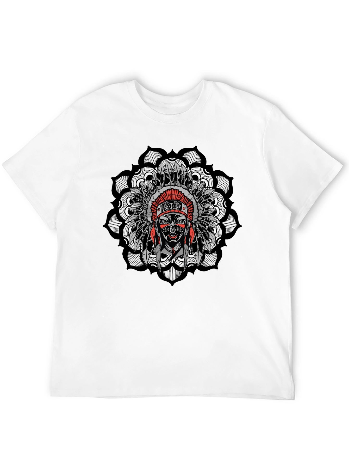 Native American Chief Headdress Mandala Mens Black T-Shirt