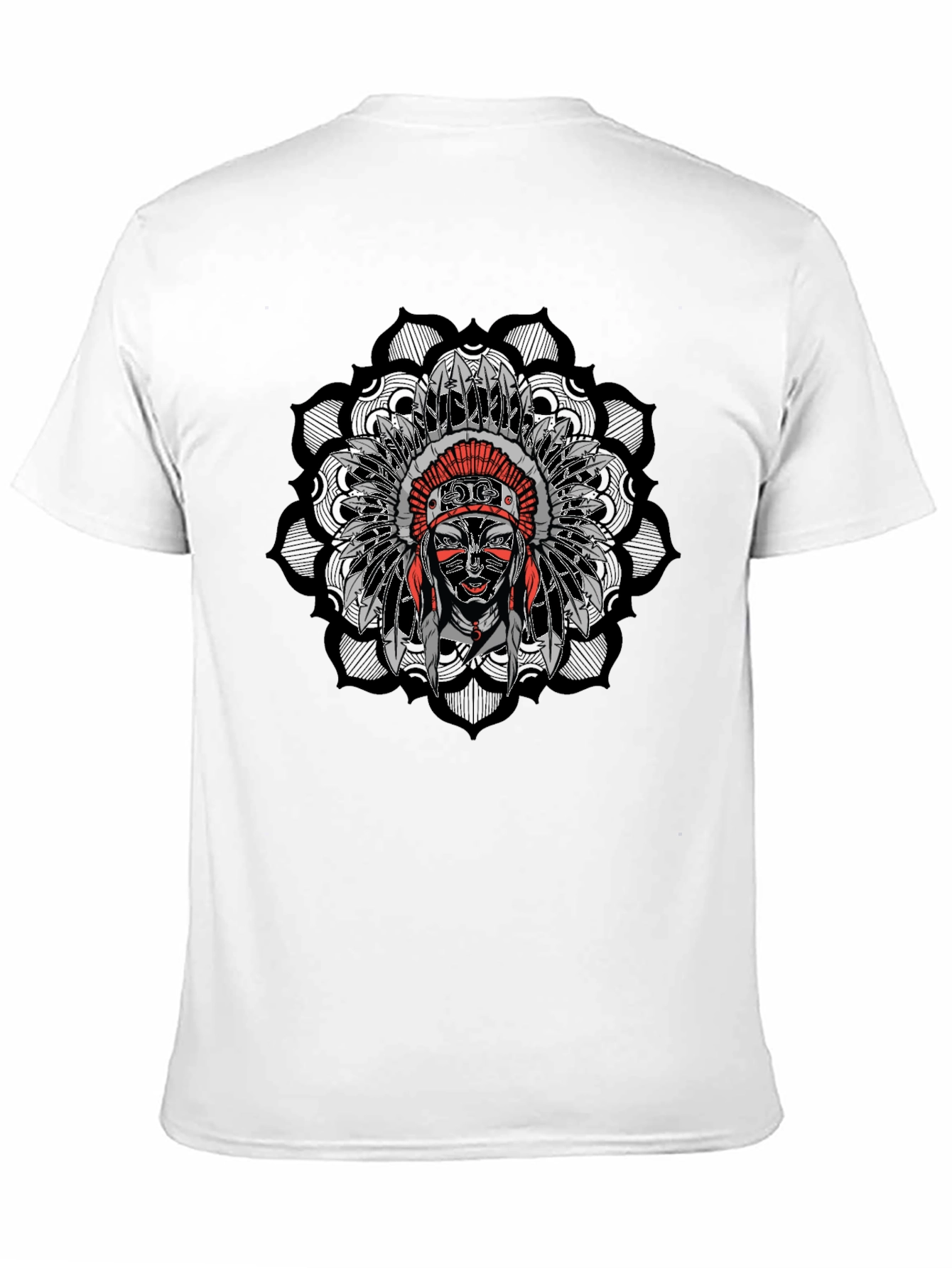 Native American Chief Headdress Mandala Mens Black T-Shirt