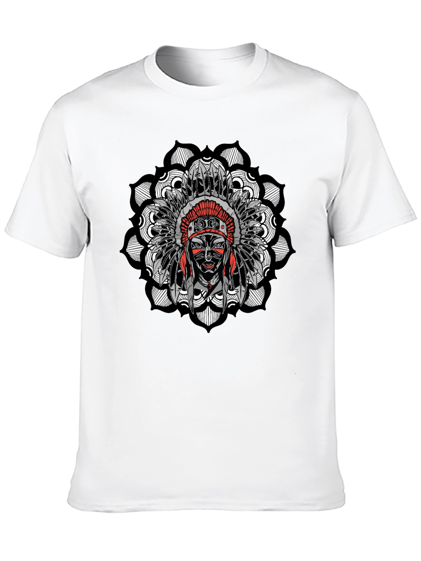 Native American Chief Headdress Mandala Mens Black T-Shirt