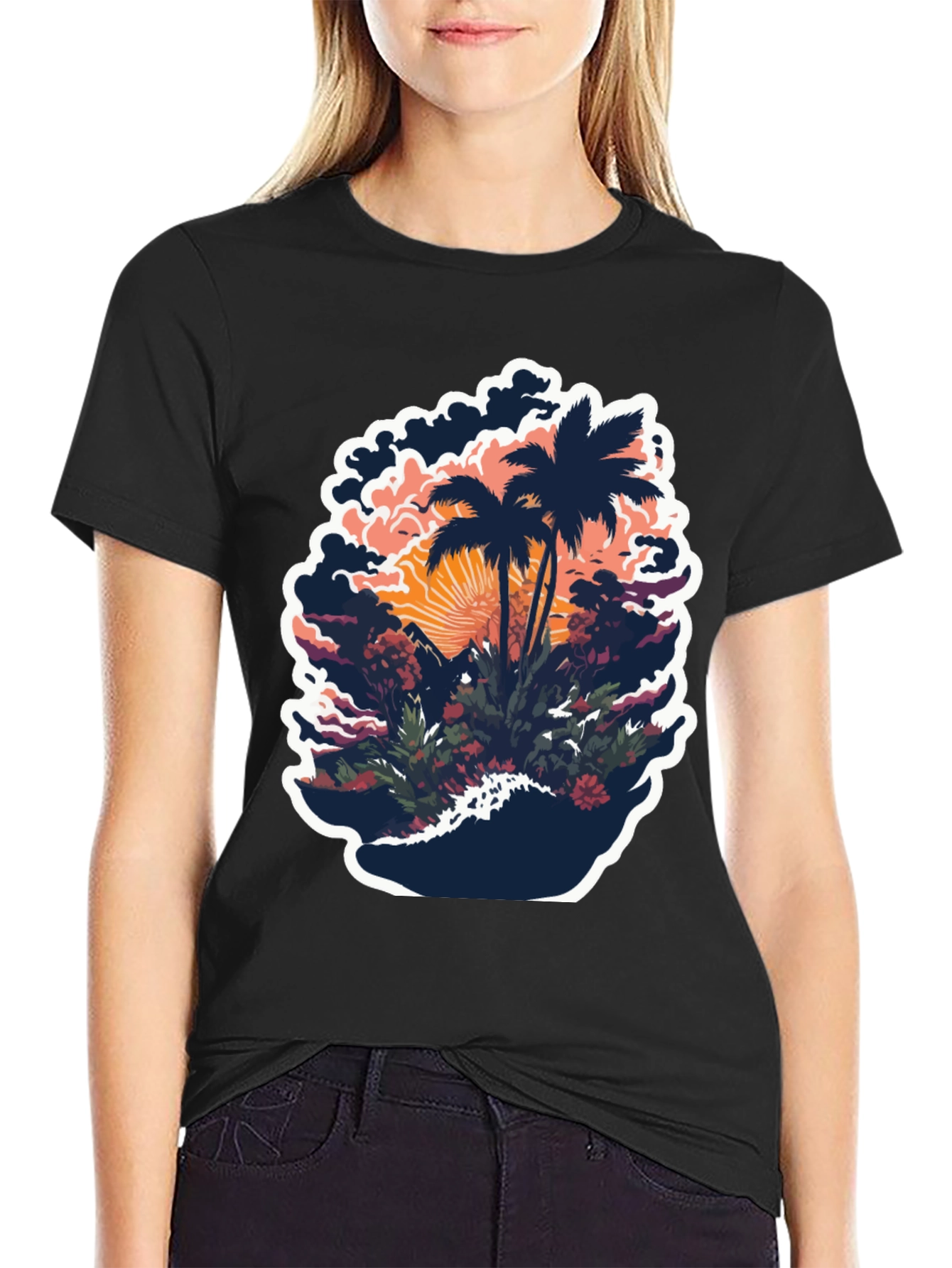 Tropical Palm Tree Graphic Black T-Shirt