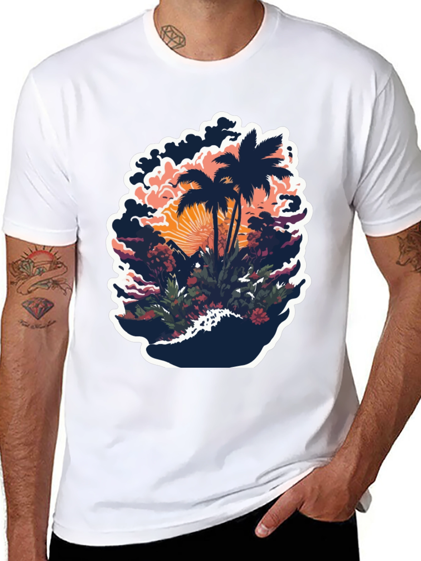 Tropical Palm Tree Graphic Black T-Shirt
