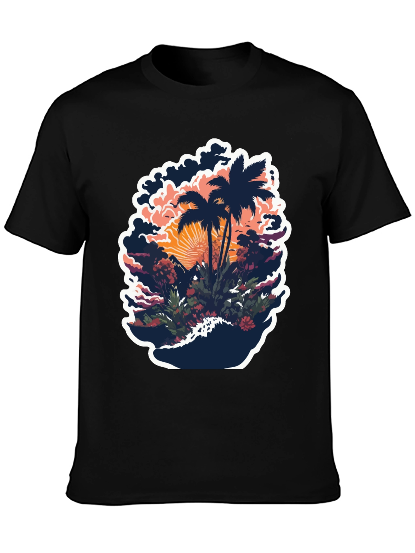 Tropical Palm Tree Graphic Black T-Shirt