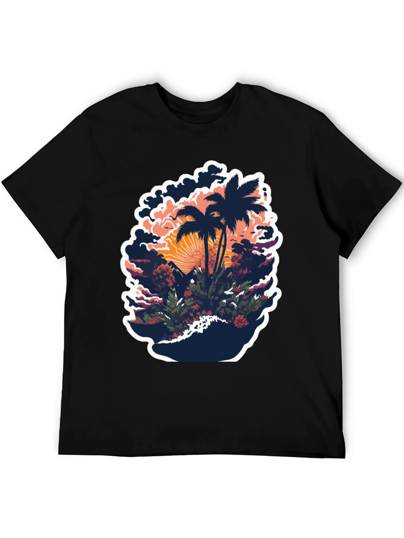 Tropical Palm Tree Graphic Black T-Shirt