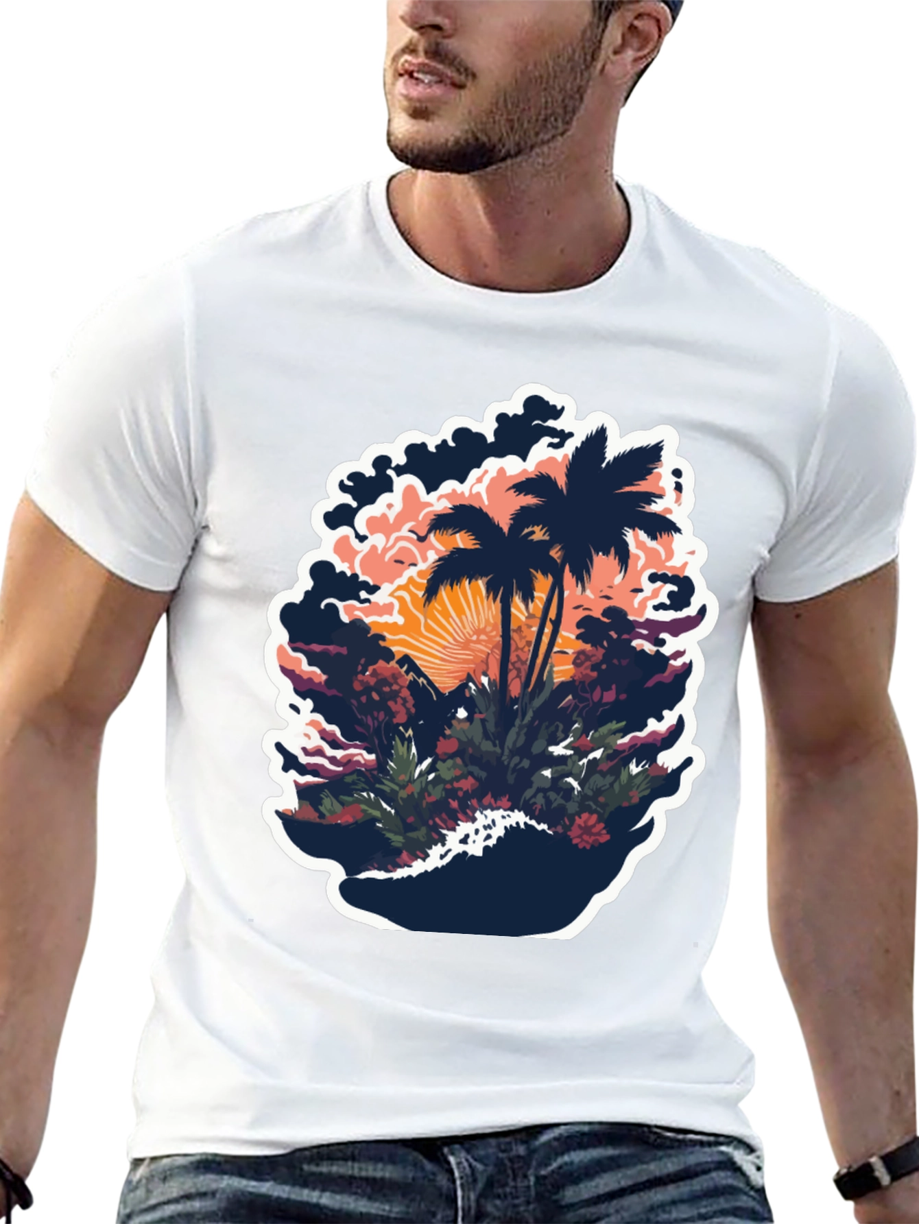 Tropical Palm Tree Graphic Black T-Shirt