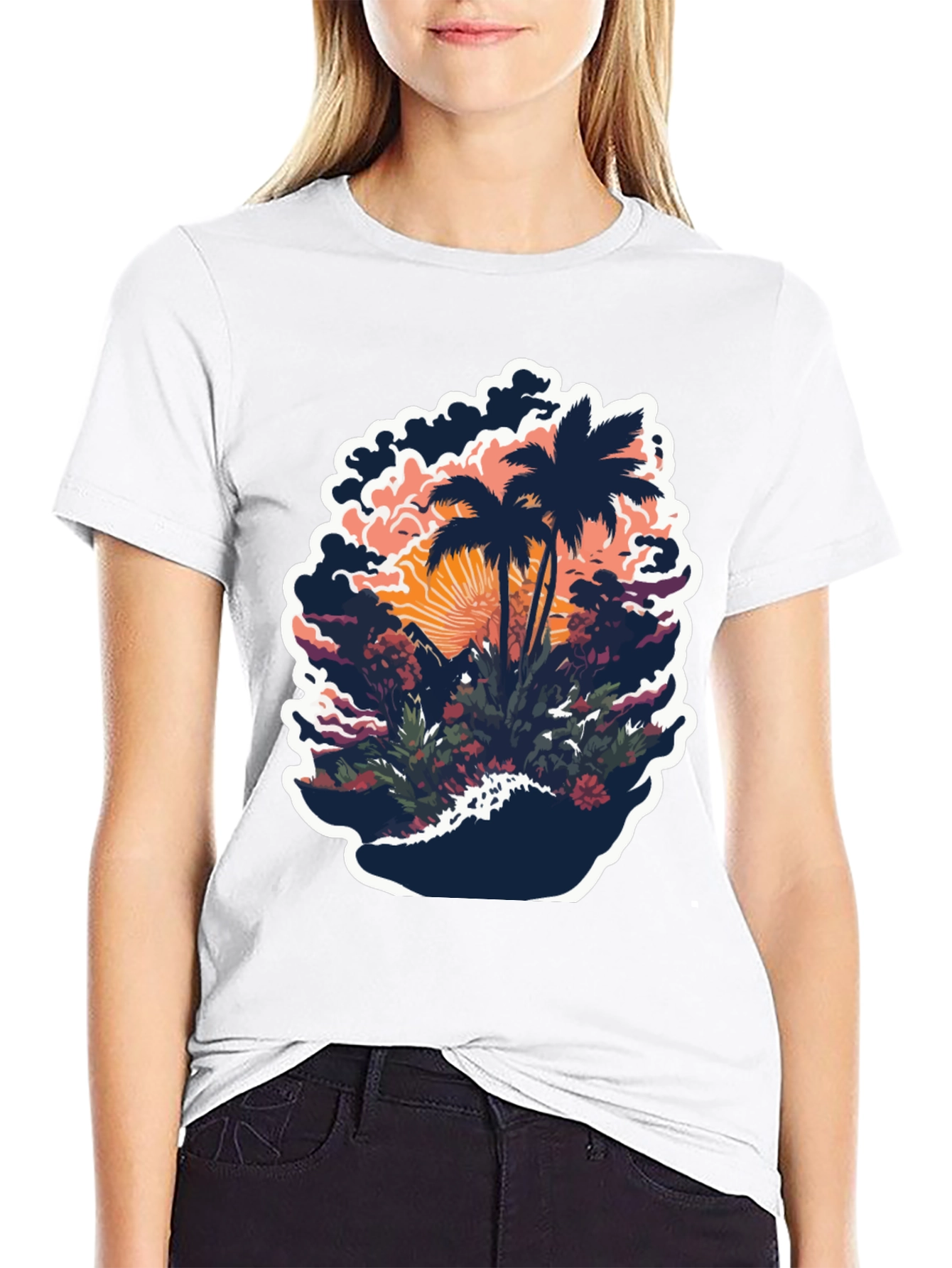 Tropical Palm Tree Graphic Black T-Shirt