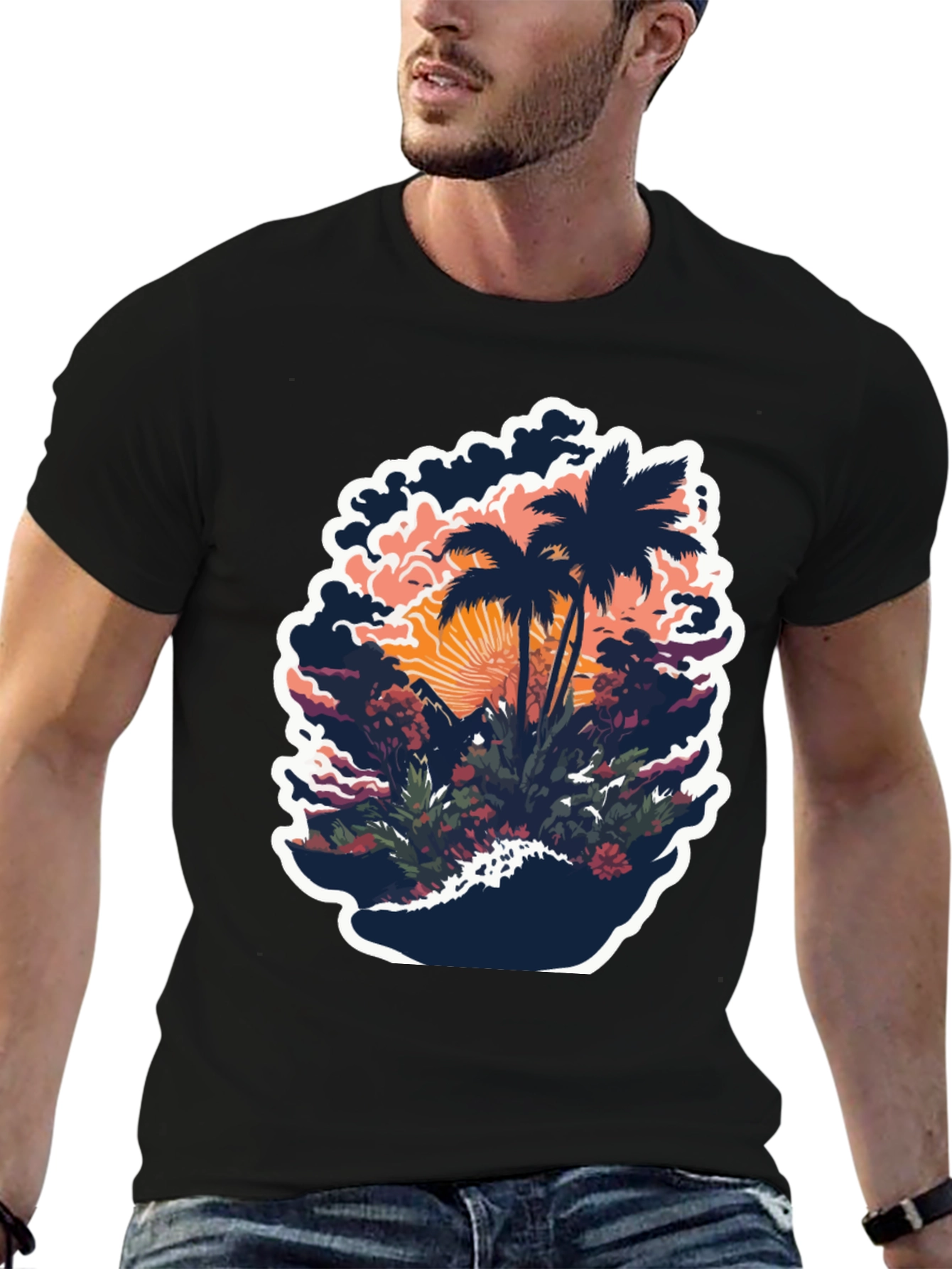 Tropical Palm Tree Graphic Black T-Shirt