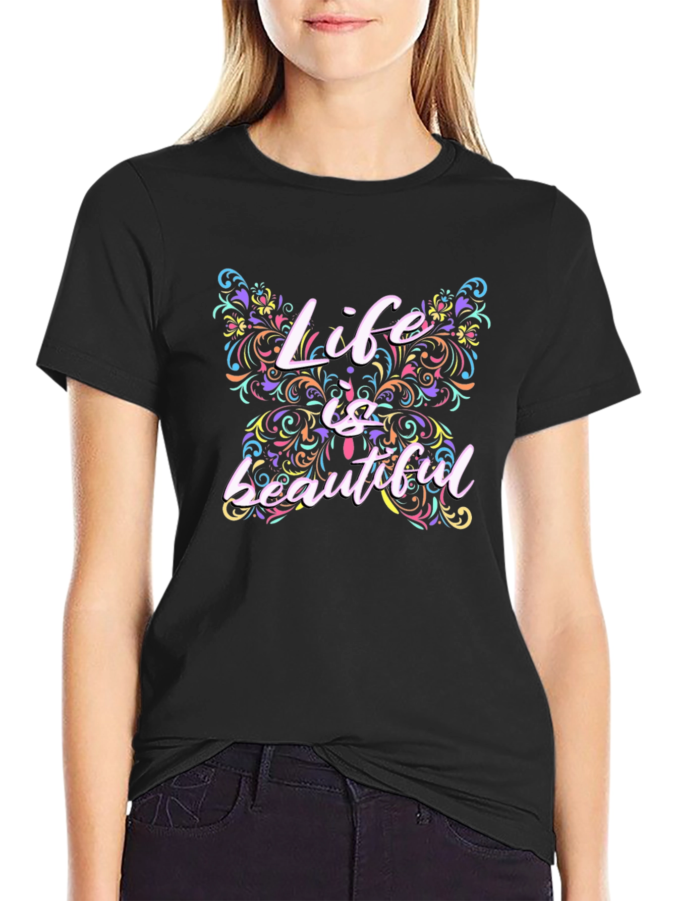 Life Is Beautiful Butterfly Graphic T-Shirt