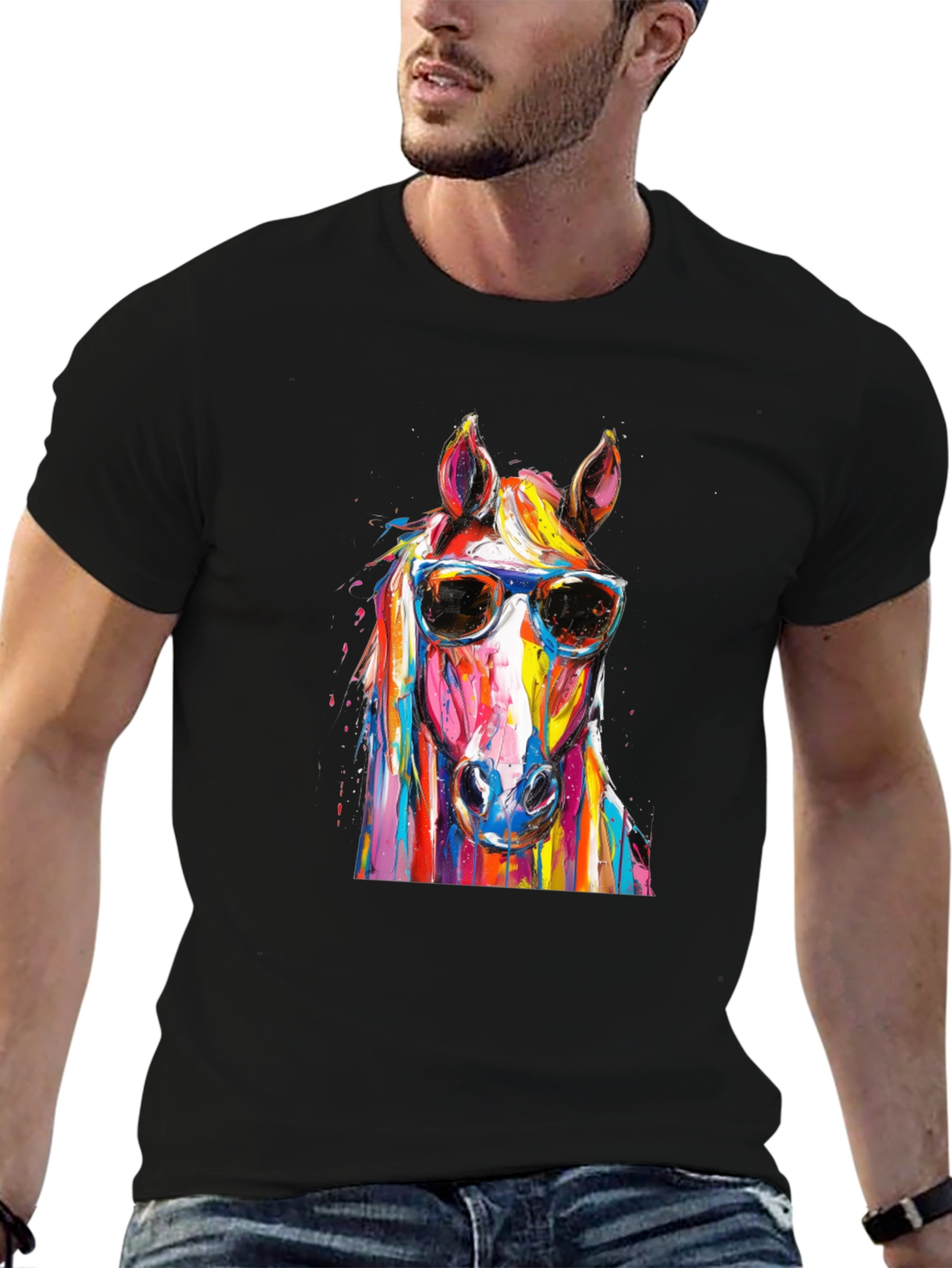 Cool Horse Graphic Tee - Mens Black T-Shirt