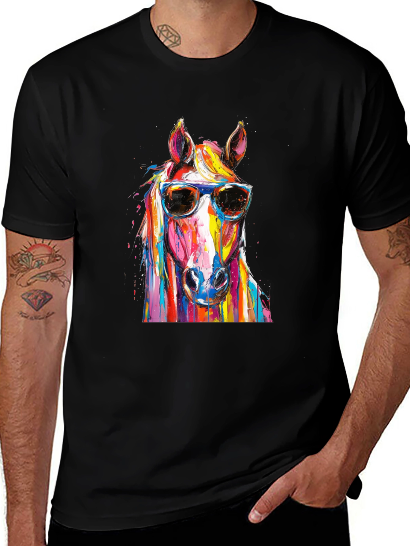 Cool Horse Graphic Tee - Mens Black T-Shirt
