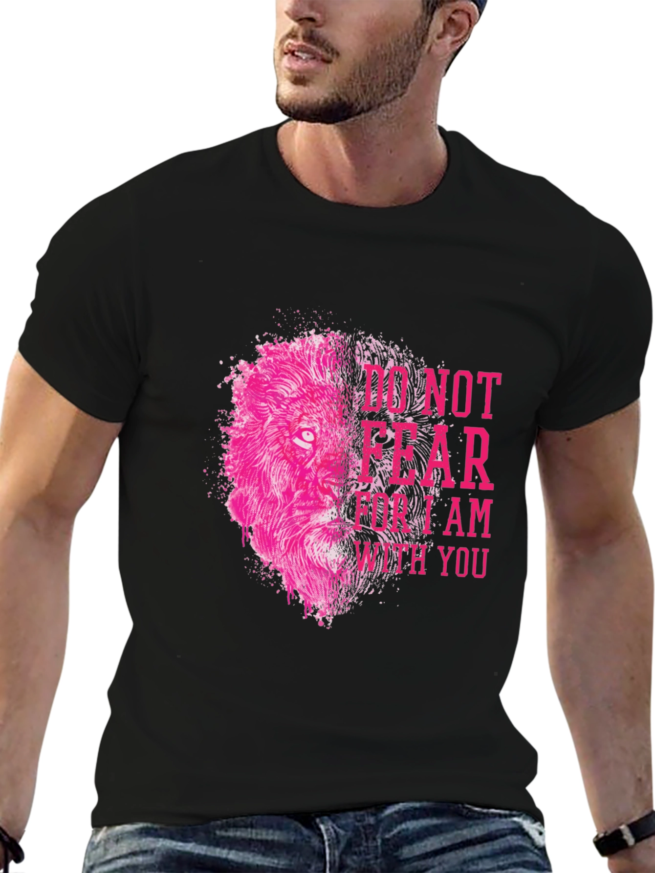 Lion Graphic Print T-Shirt - Do Not Fear